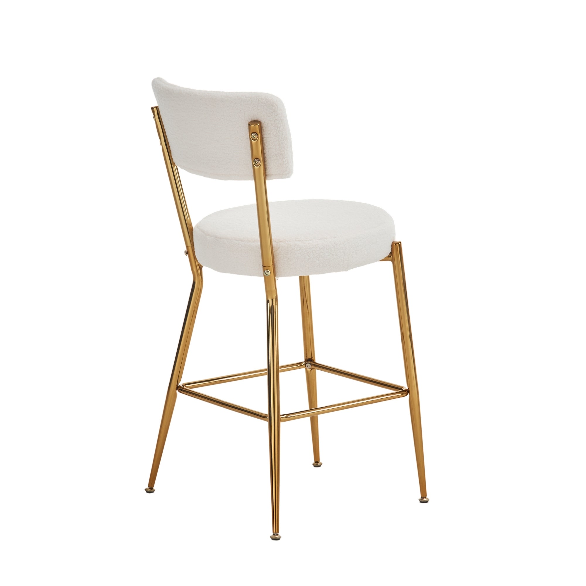 Set of 4 Modern Teddy Fabric Upholstered Bar Stools, Metal base high stool - Beige
