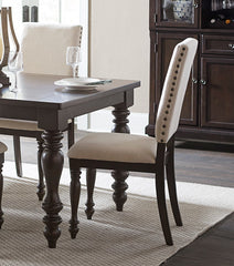 Traditional Brown Finish 7pc Dining Set Table with Leaf and 6x Side Chairs Beige