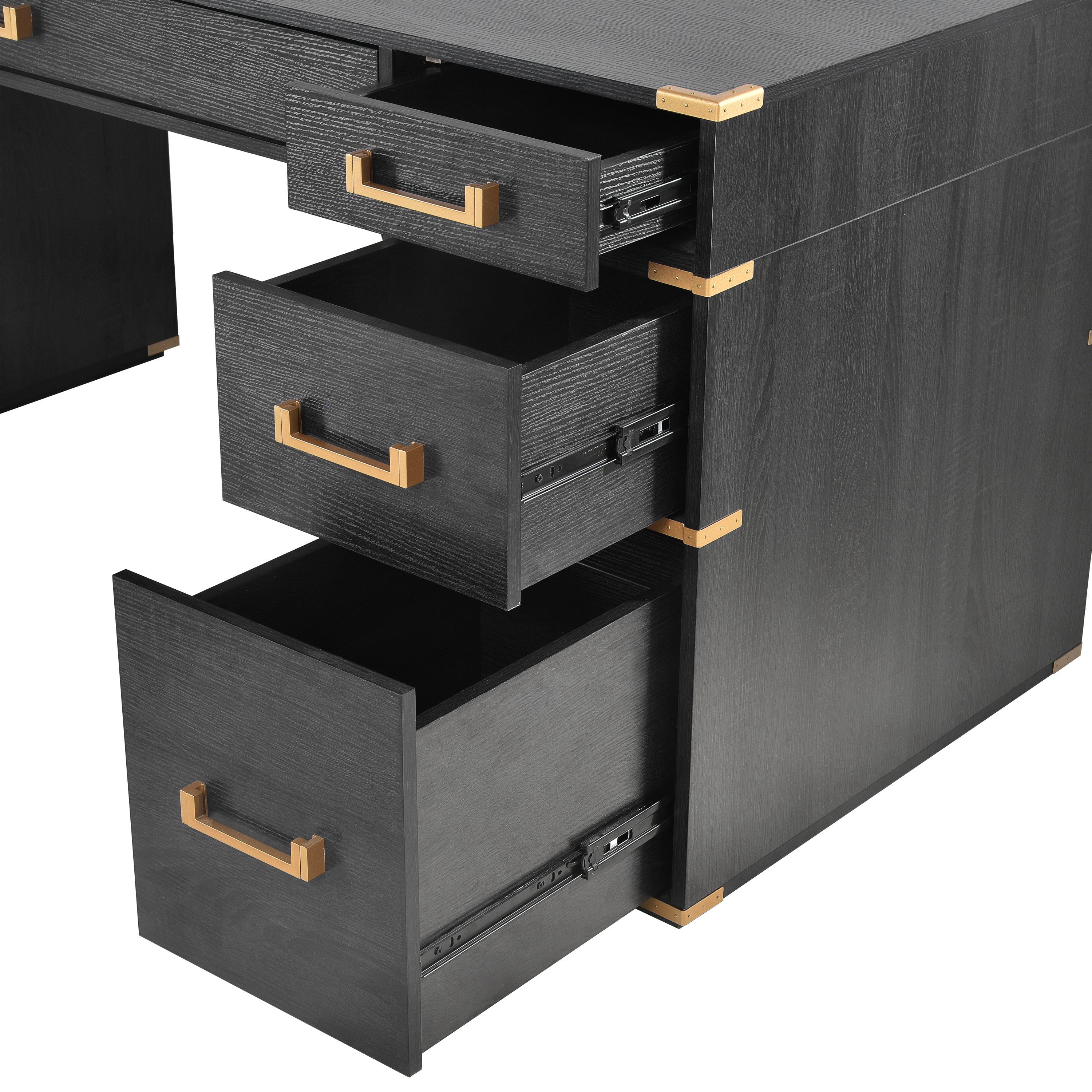 70"Classic and Traditional Executive Desk with Metal Edge Trim - Black
