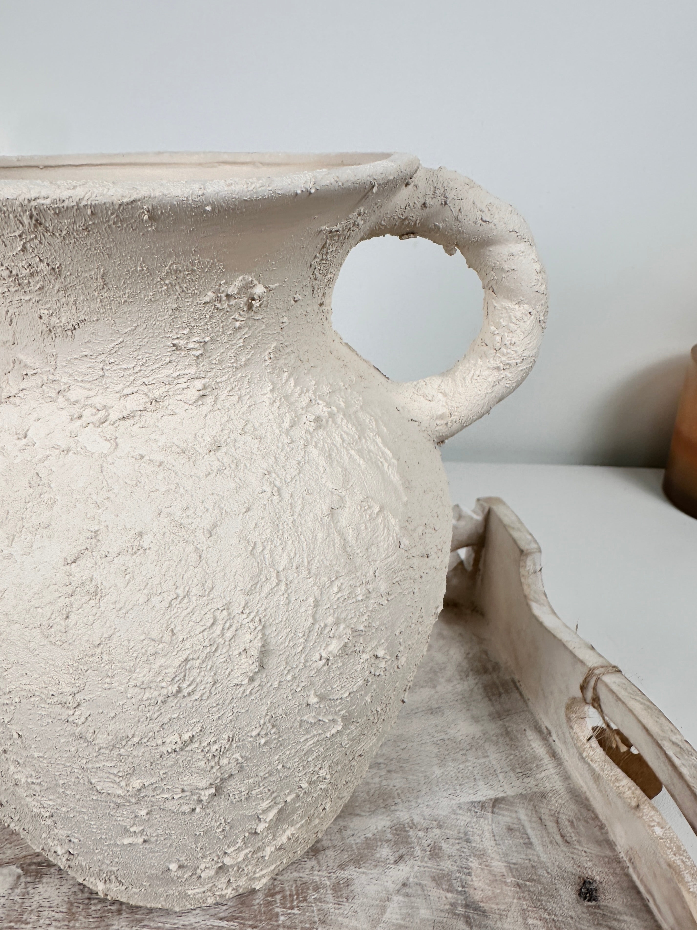 Minimalist Hand-Painted/Textured Ceramic Vase with 2 handles - 9" tall - Cream