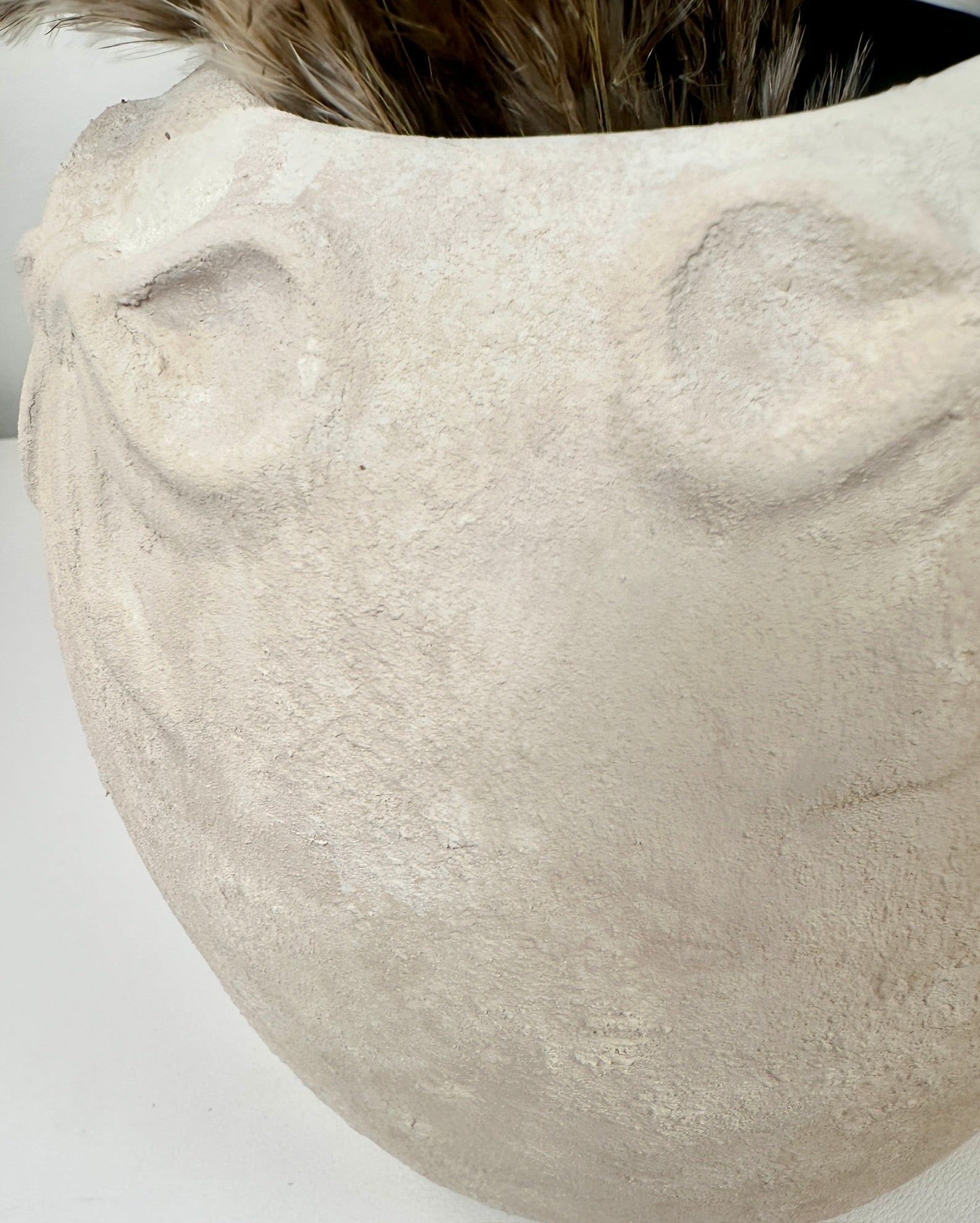 Minimalist Style Ceramic Vase with Bow 7", Painted and Textured by Hand - Cream Sand Washed