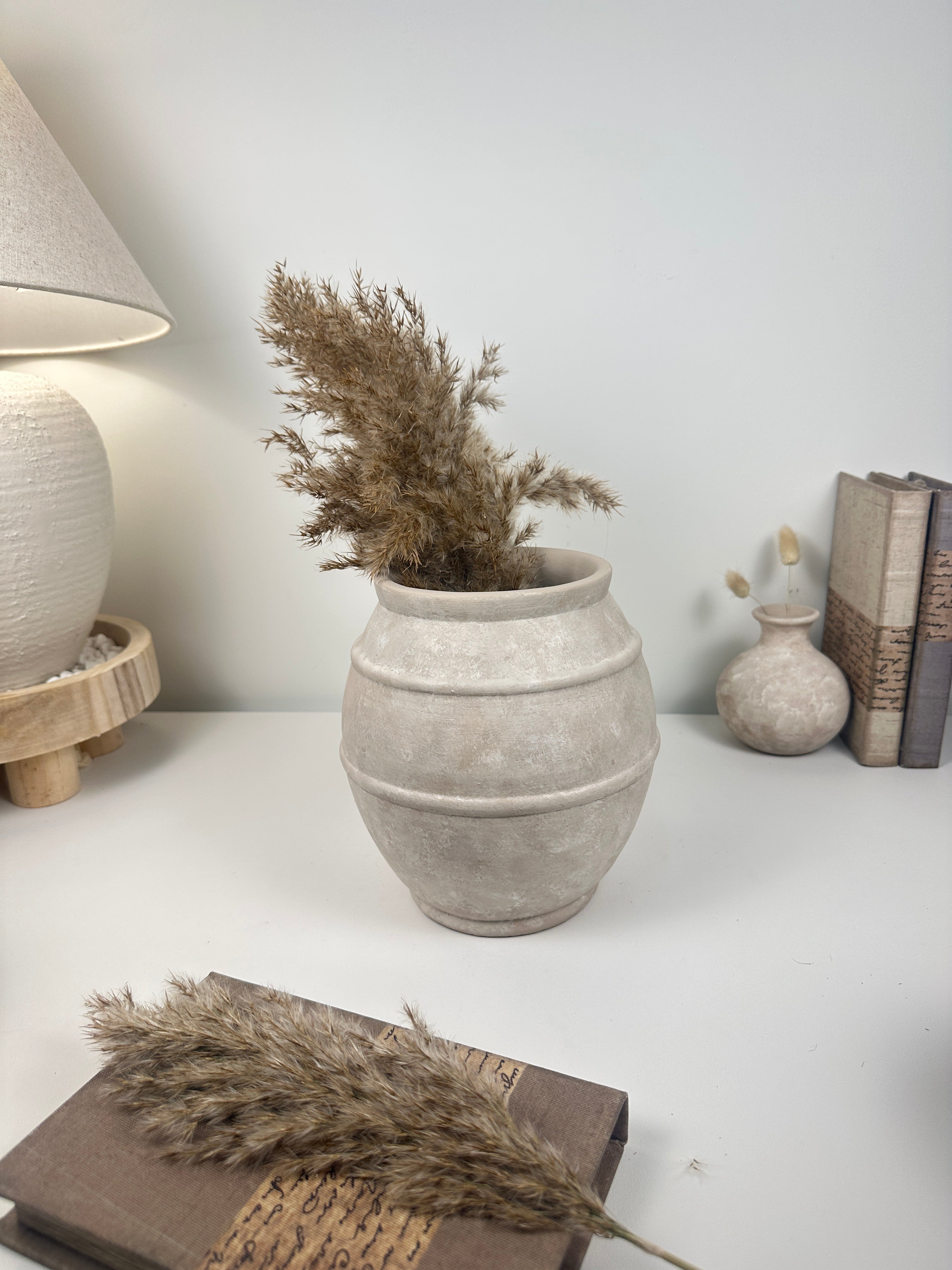Handmade Painted Beige Washed Decorative Vase Planter 12’’
