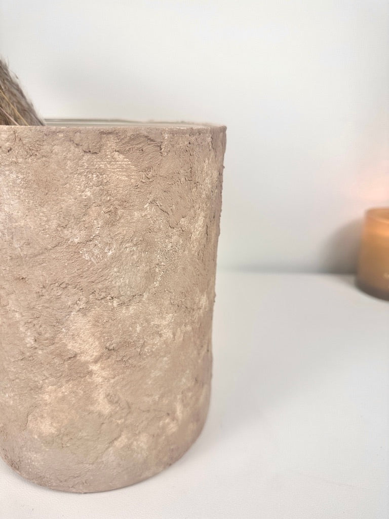 Minimalist Textured Hand-painted Glass Vase 8" - Beige washed