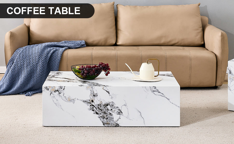 Modern Coffee Table with Marble Pattern - White