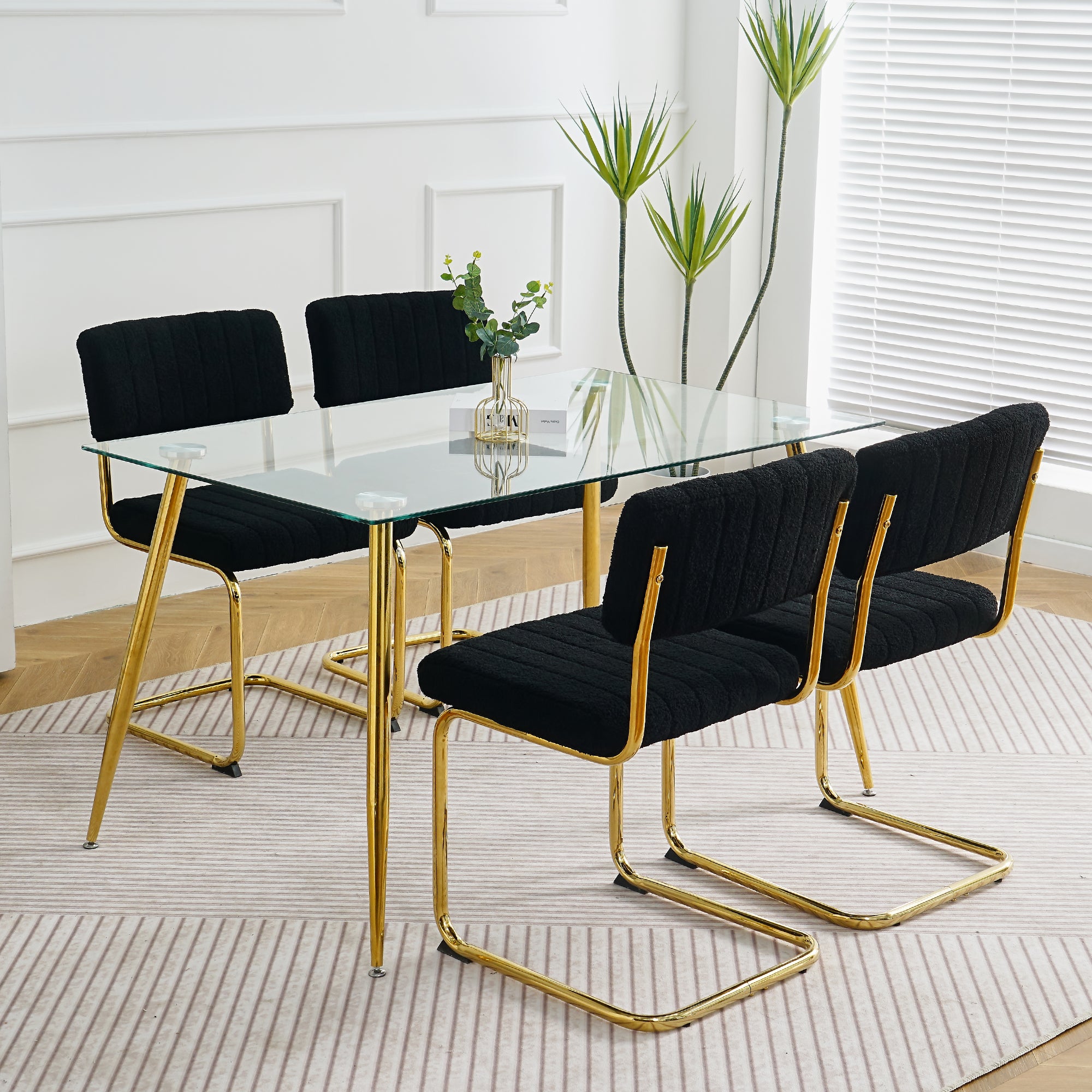 Luxury Dining Black Chairs with Gold Metal Legs (Set of 4) - Black