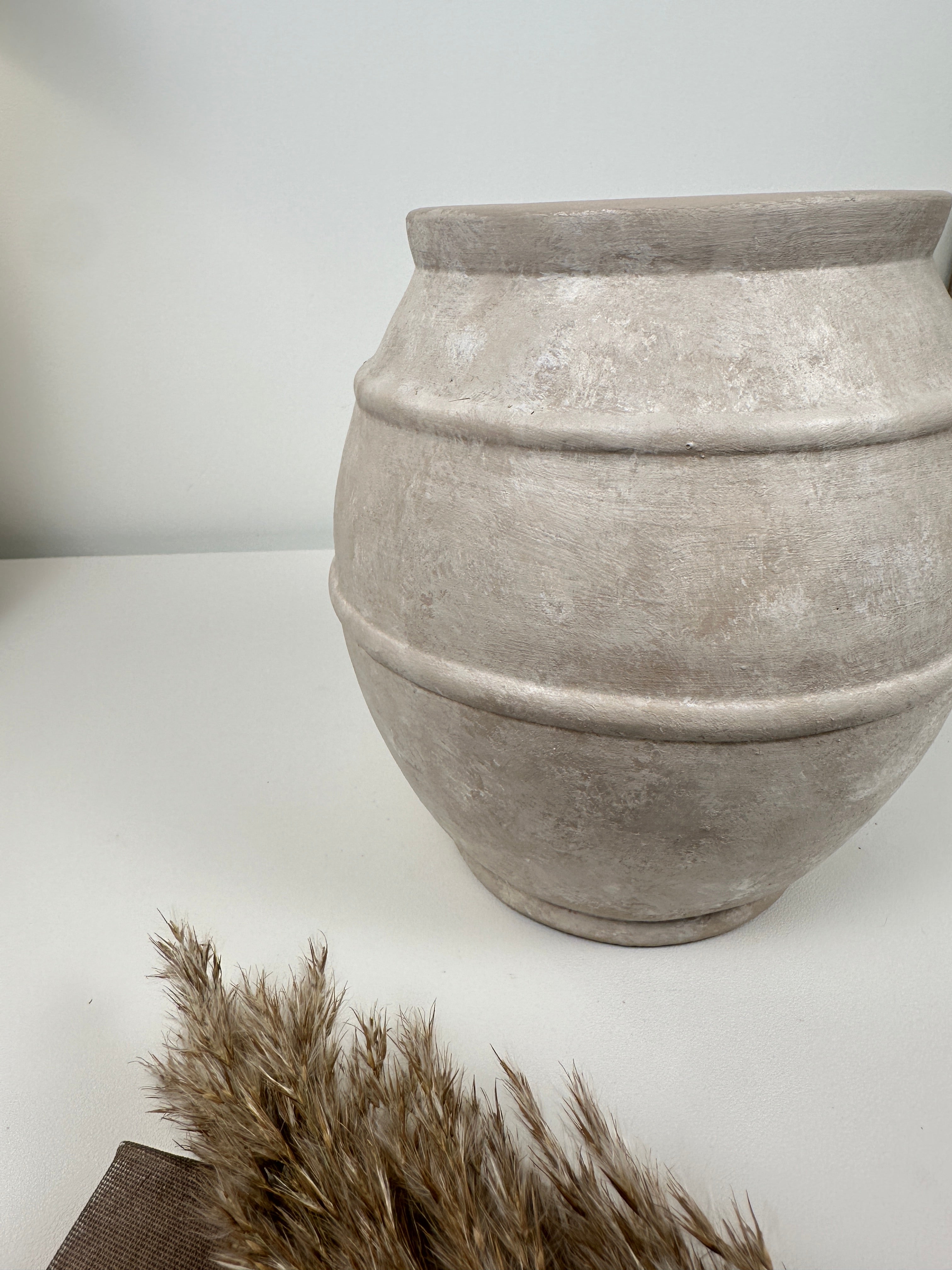 Handmade Painted Beige Washed Decorative Vase Planter 12’’