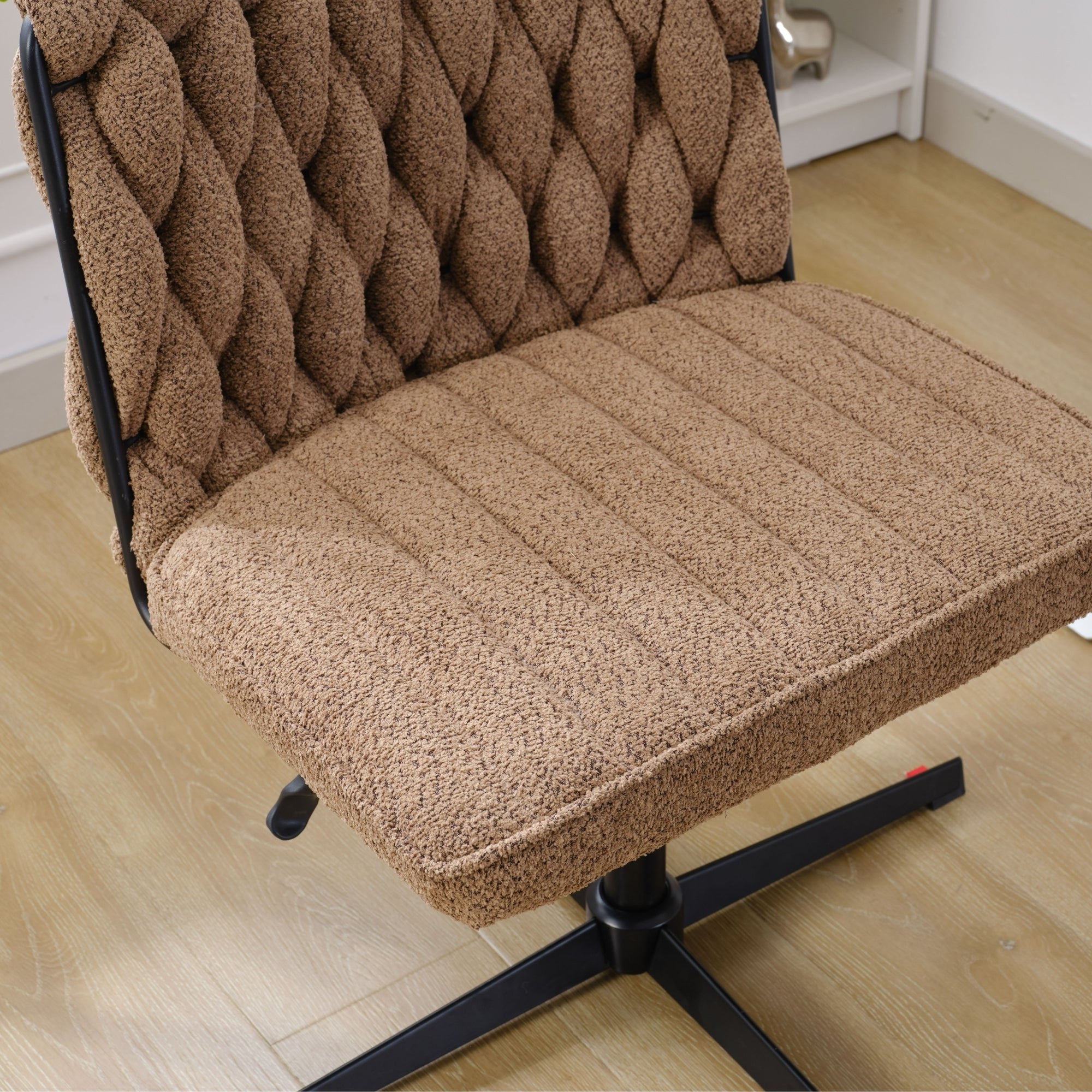 Armless Office Desk Chair No Wheels, Brown