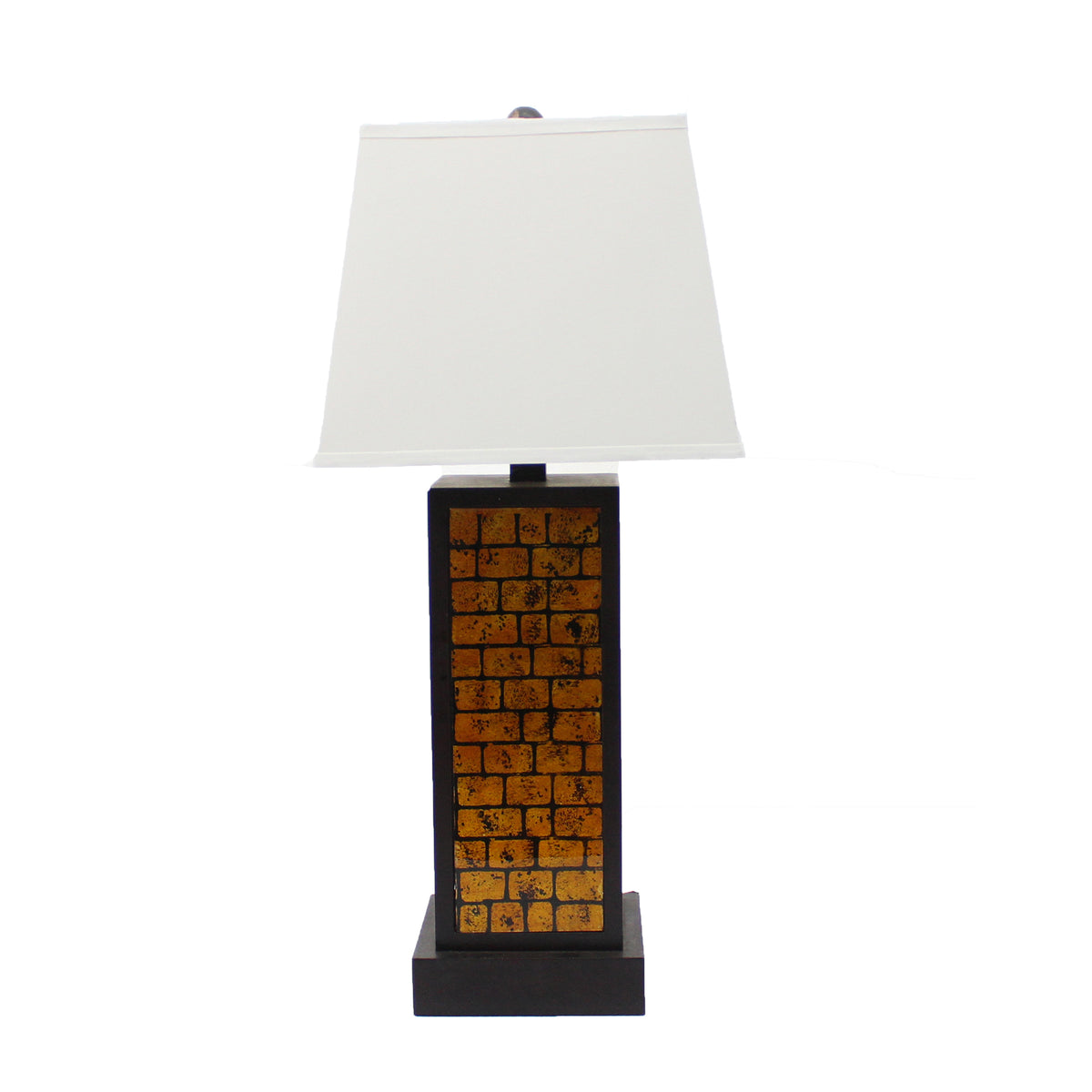 31 Inch Metal Frame Table Lamp, Drum Shade, Brick Pattern, White + Black