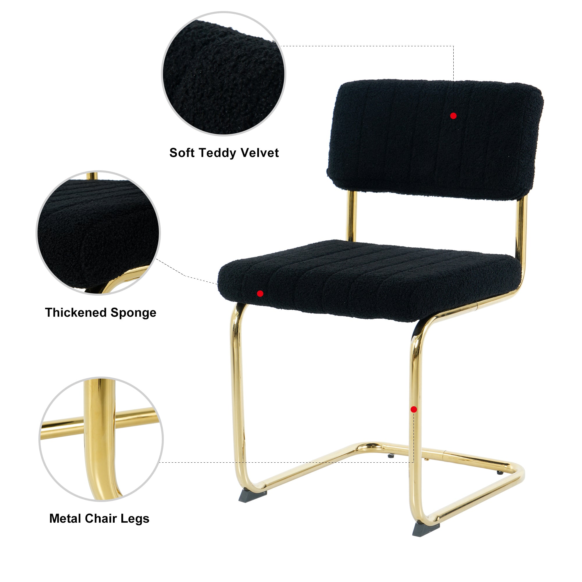 Luxury Dining Black Chairs with Gold Metal Legs (Set of 4) - Black