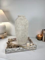 Minimalist Vase 18" tall Textured Hand-painted Ceramic  - Off White washed