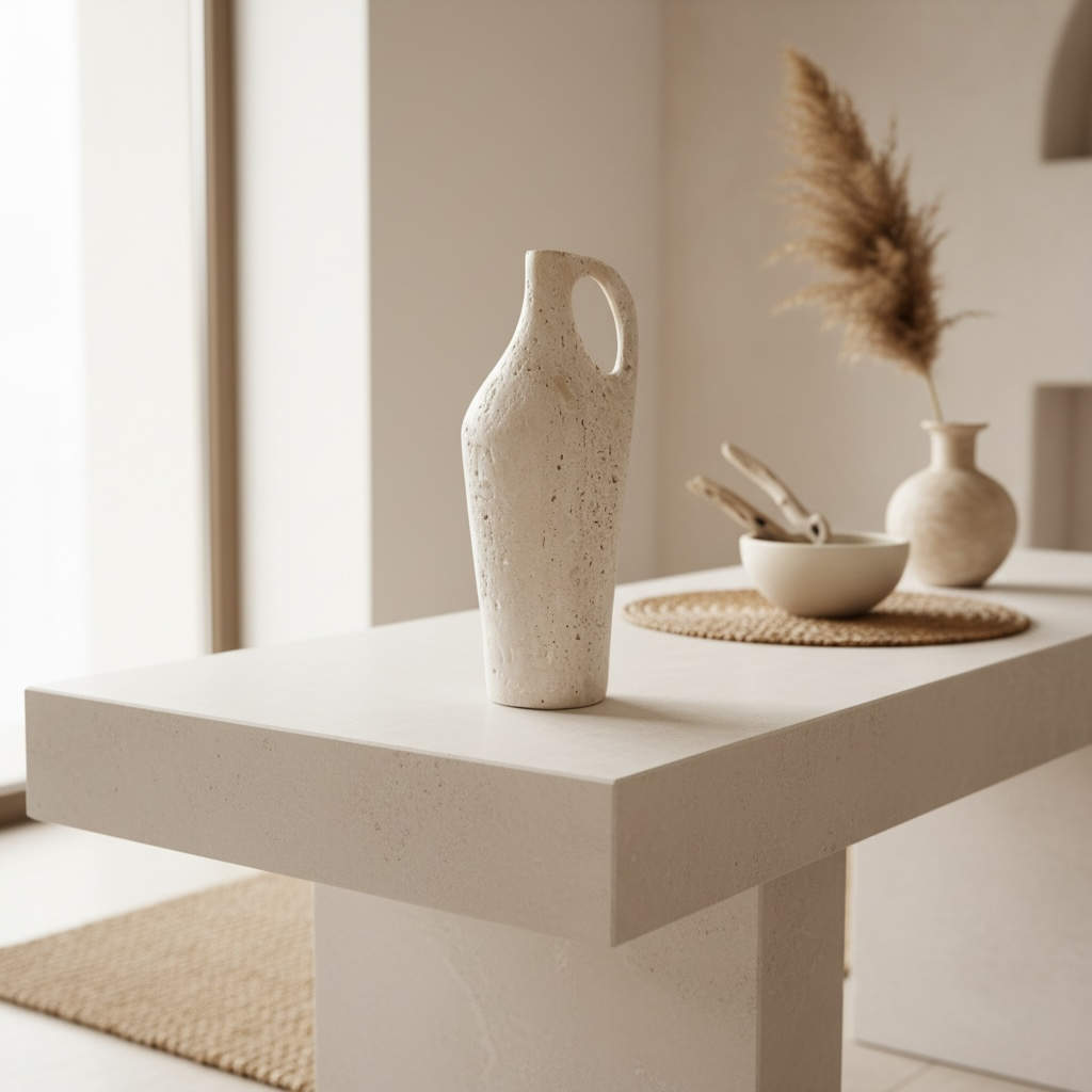 Handcrafted organic natural stone vase 12“ - Off White