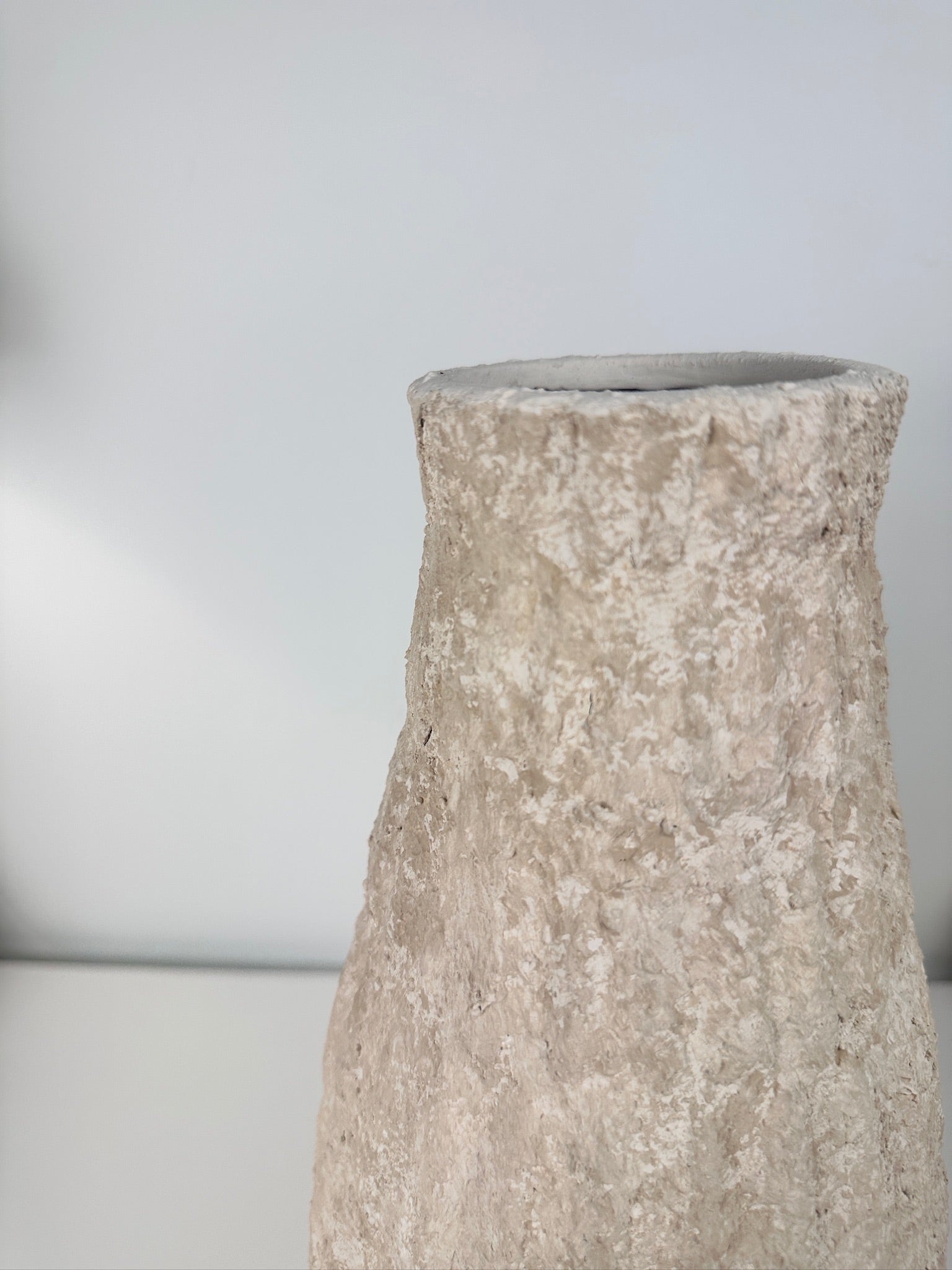 Minimalist Hand-Painted/Textured Ceramic Vase 14" - Cream Sand washed