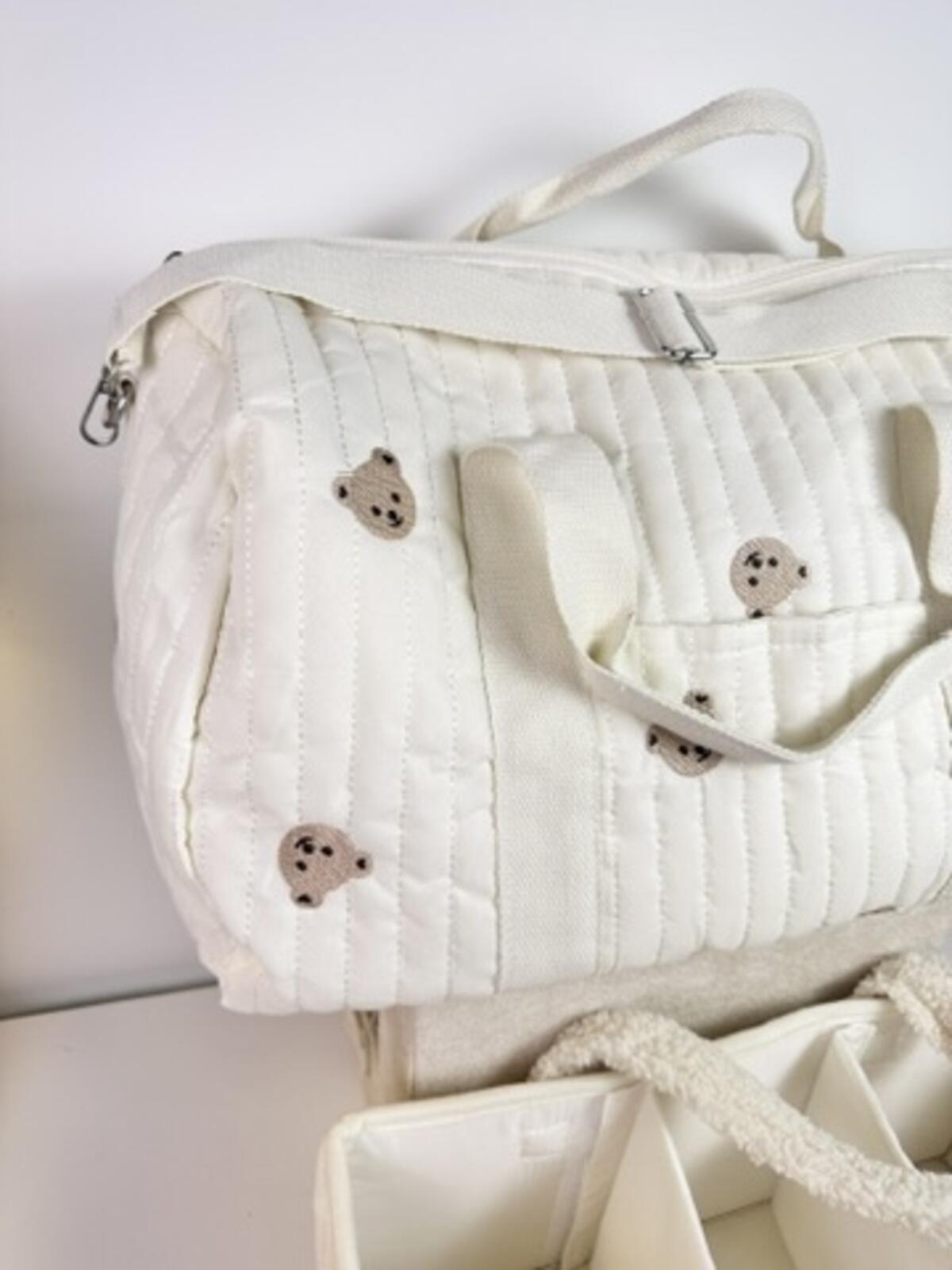 Set of 2 Travel Bag with Strap and Caddy Diaper Bag for Baby Essentials - Cream