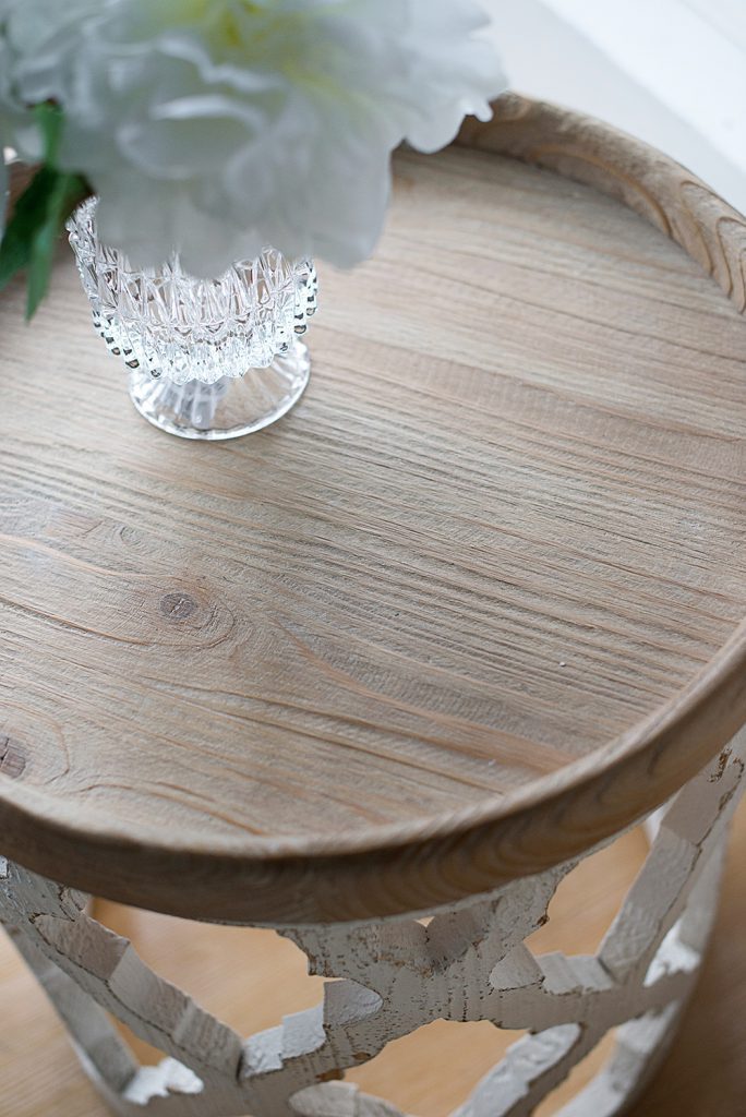 French Country Large Distressed White Side Table 23"