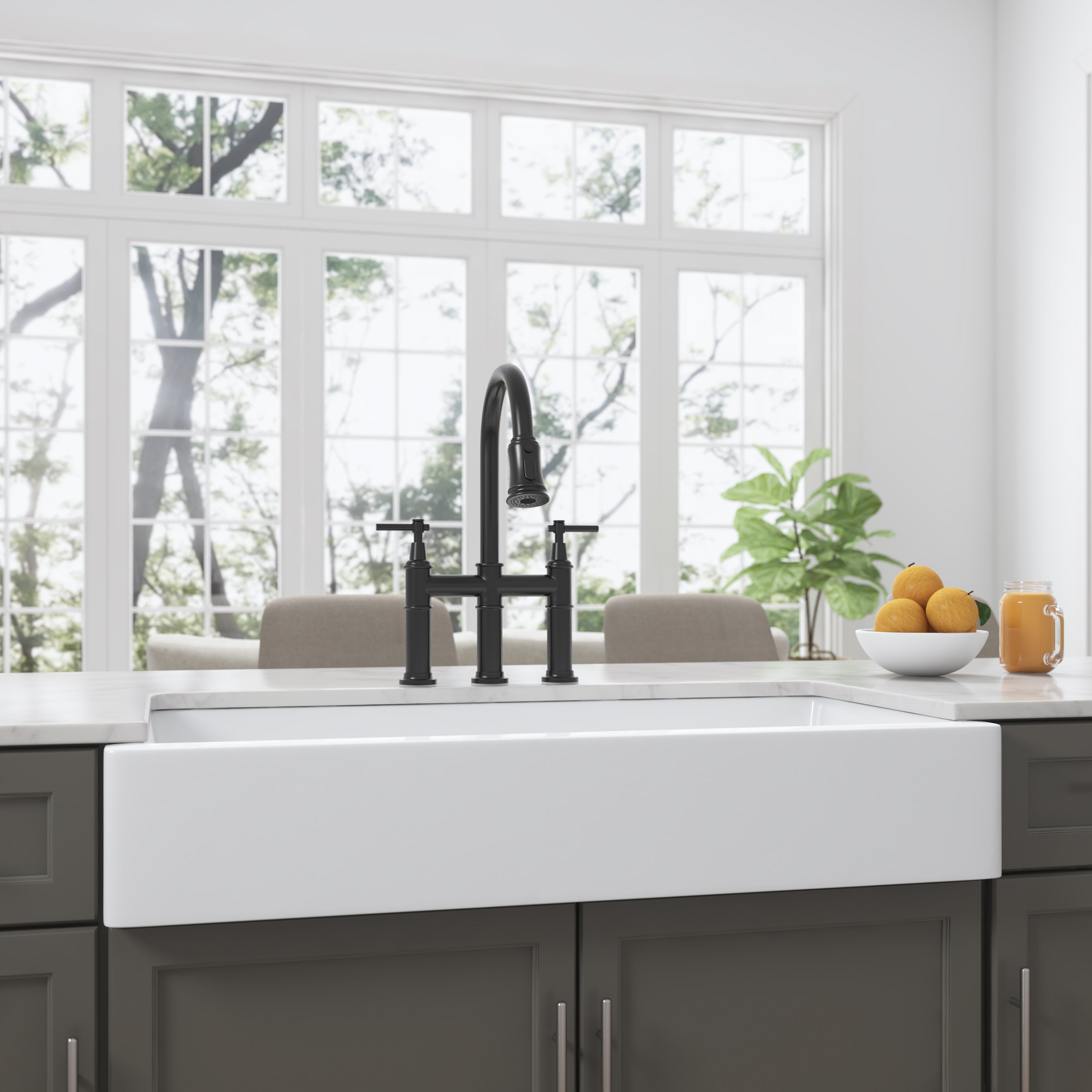 Bridge Kitchen Faucet with Pull-Down Sprayhead in Spot - Matte Black