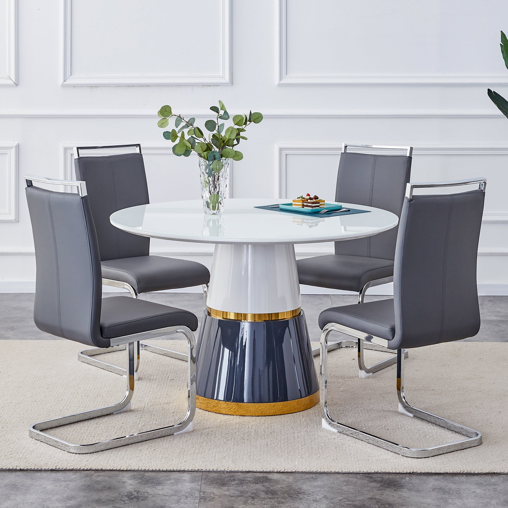 Modern Minimalist Luxury MDF Material Circular Dining Table - White