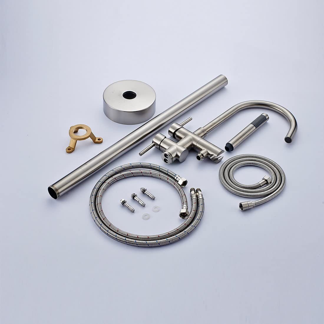 Single Handle Freestanding Tub Filler Floor Mount Bathtub Faucet with Handheld Shower - Brushed Nickel