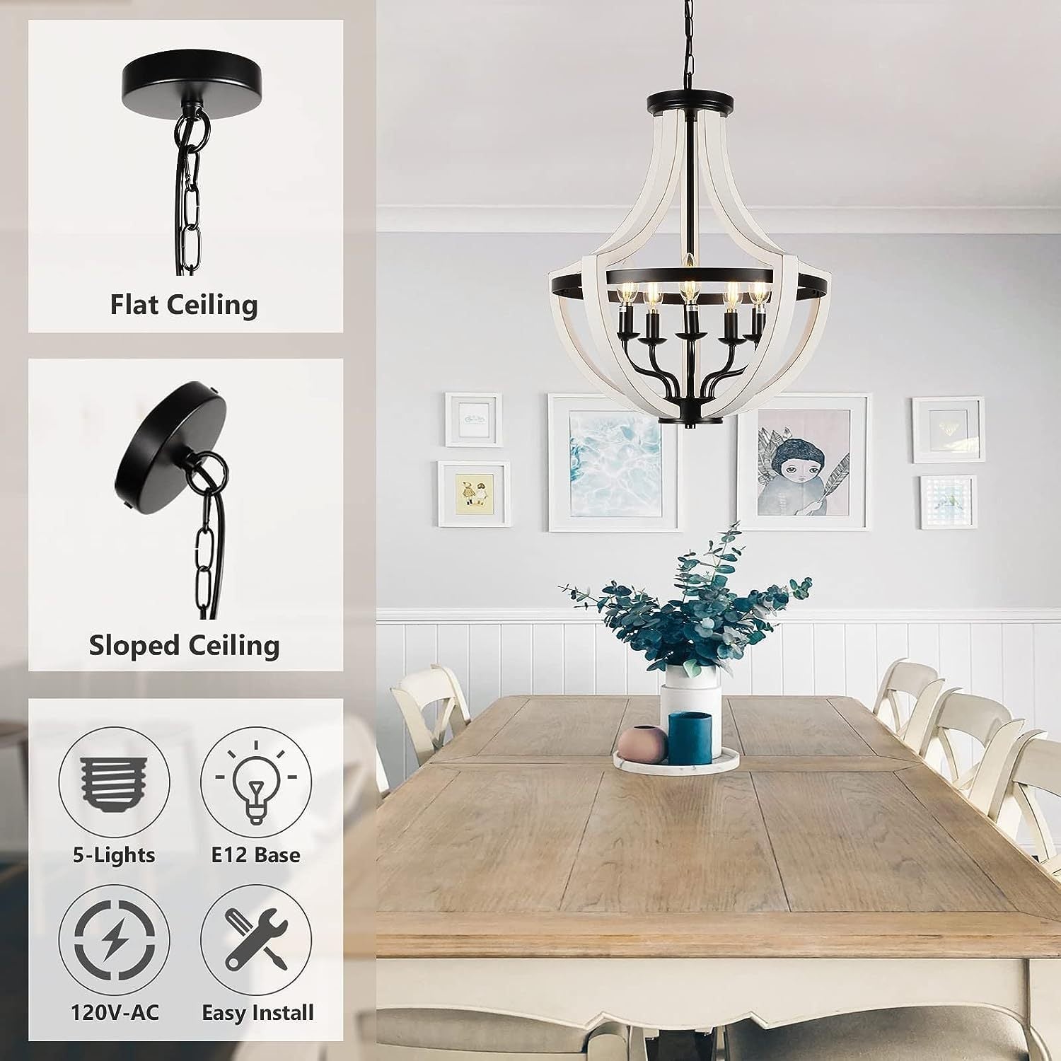 Farmhouse Light Fixtures Chandelier 19"