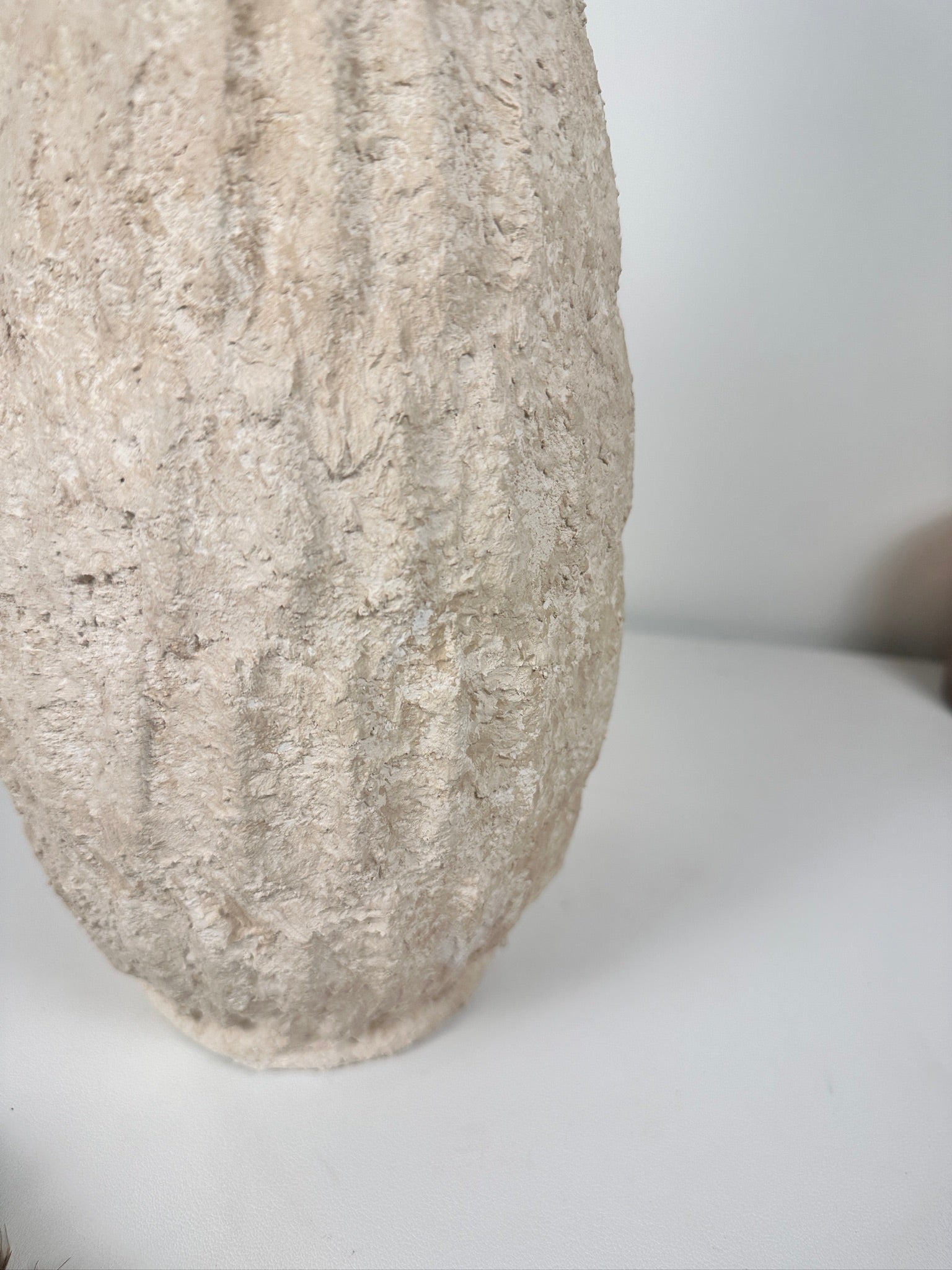 Minimalist Hand-Painted/Textured Ceramic Vase 14" - Cream Sand washed