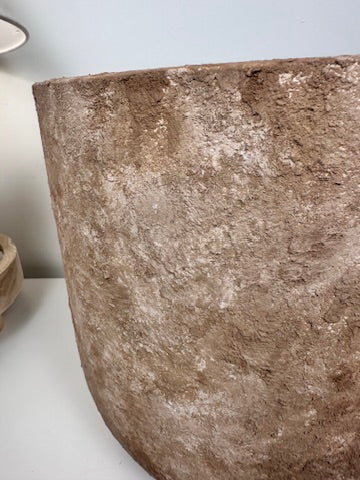 Rustic Hand-Painted & Textured Planter 12" tall with drainage hole one time creation - Brown washed