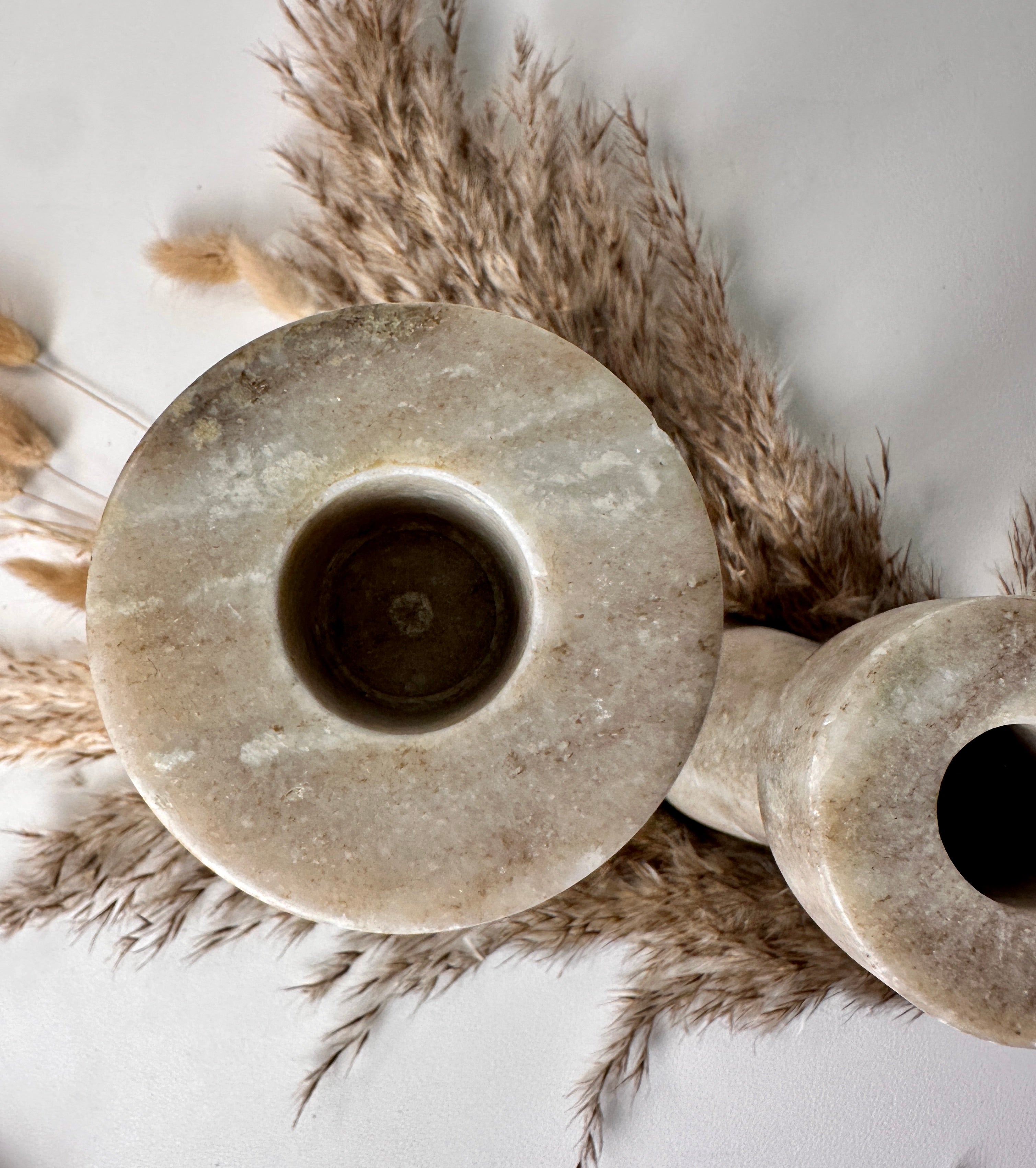 Set of 2 Marble Candle Holders (6x2x2" 8x2x2")  - Beige Brown