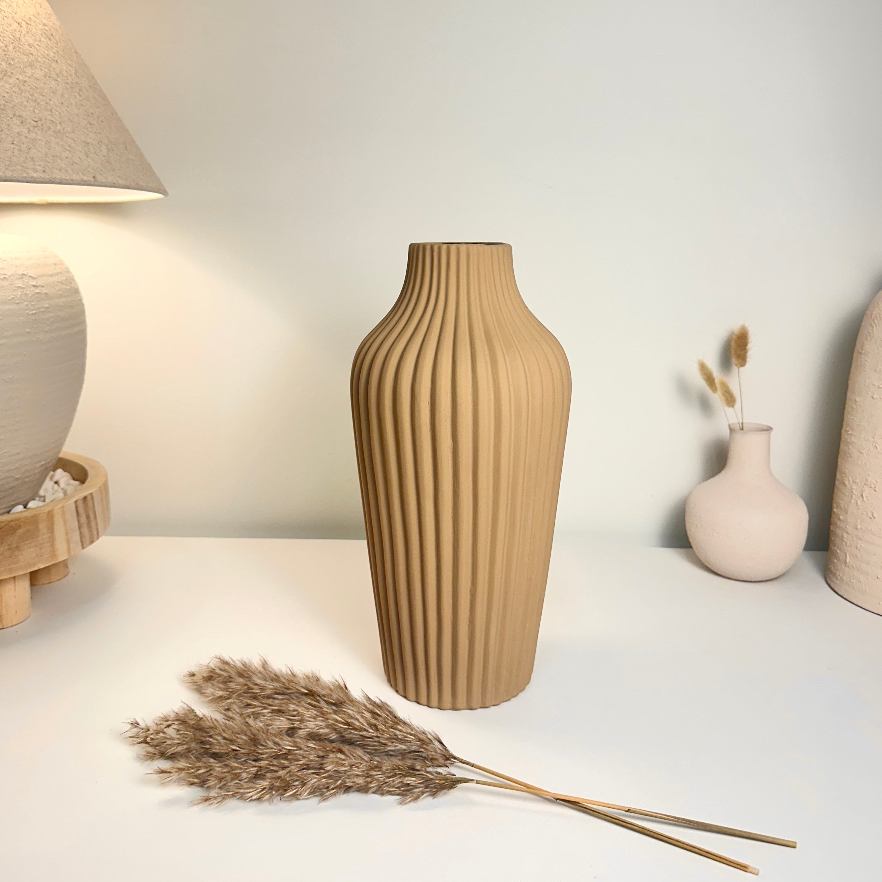 Modern Ceramic Vase with Stripes 13" tall