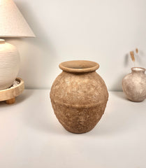 Earth Brown Color Ceramic Vase Painted and Textured By Hand 10.5x9x9"