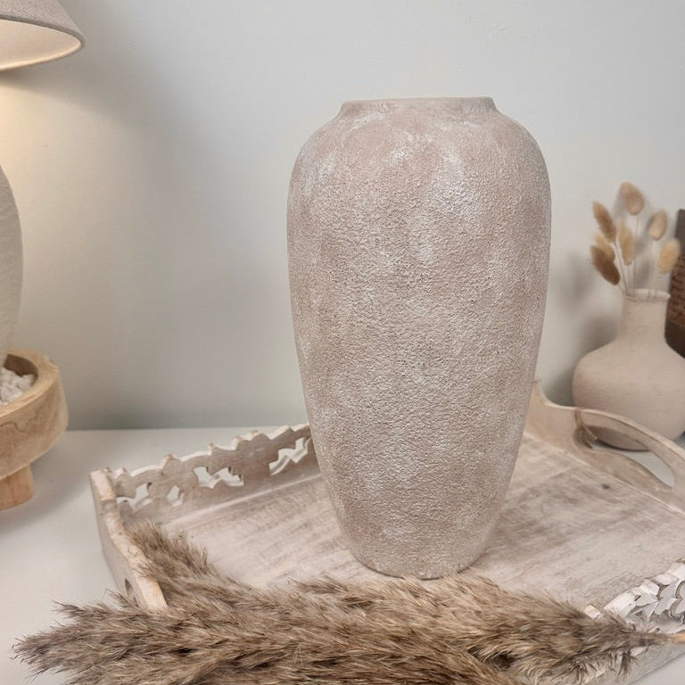 Minimalist Modern Ceramic Vase 12" tall - Hand-Painted Beige washed