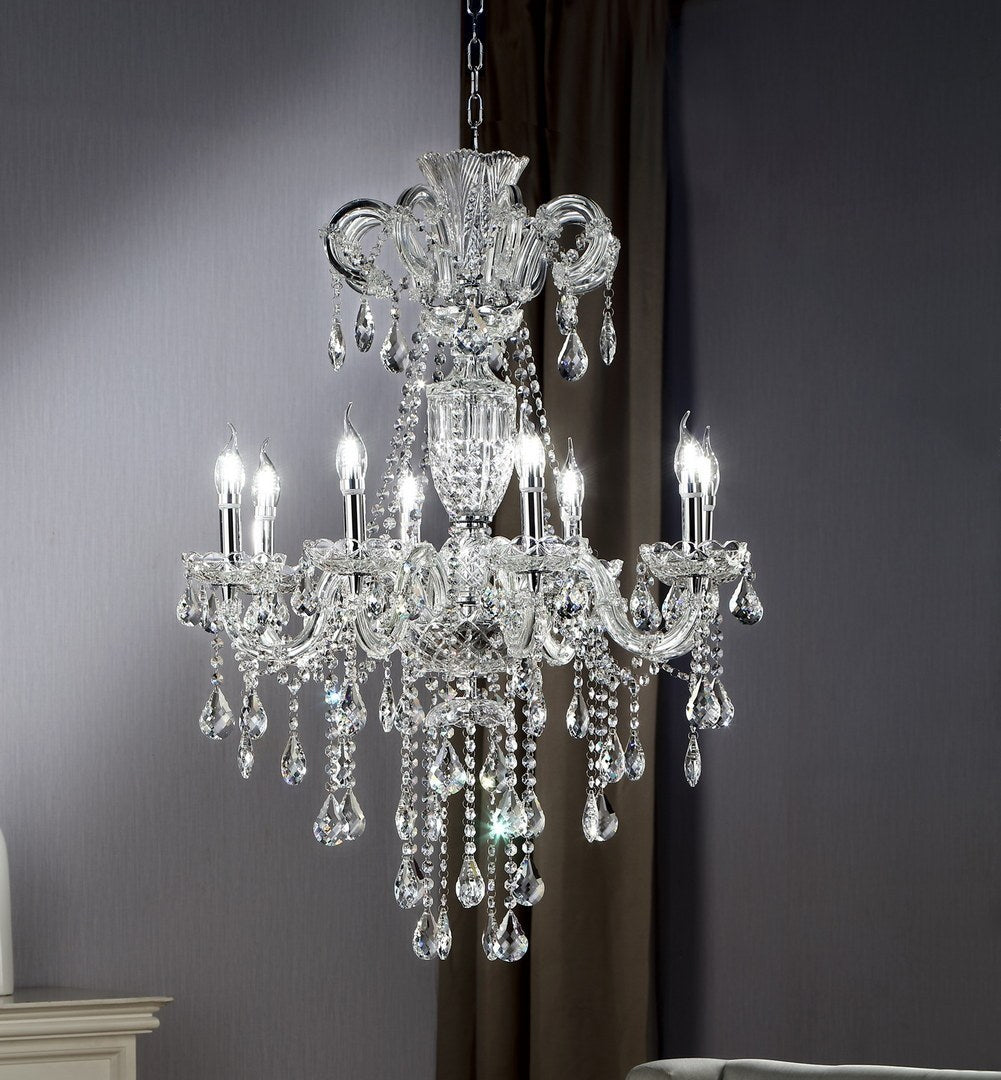Luxury Silver Crystal 8-Led Light Chandelier 37" In