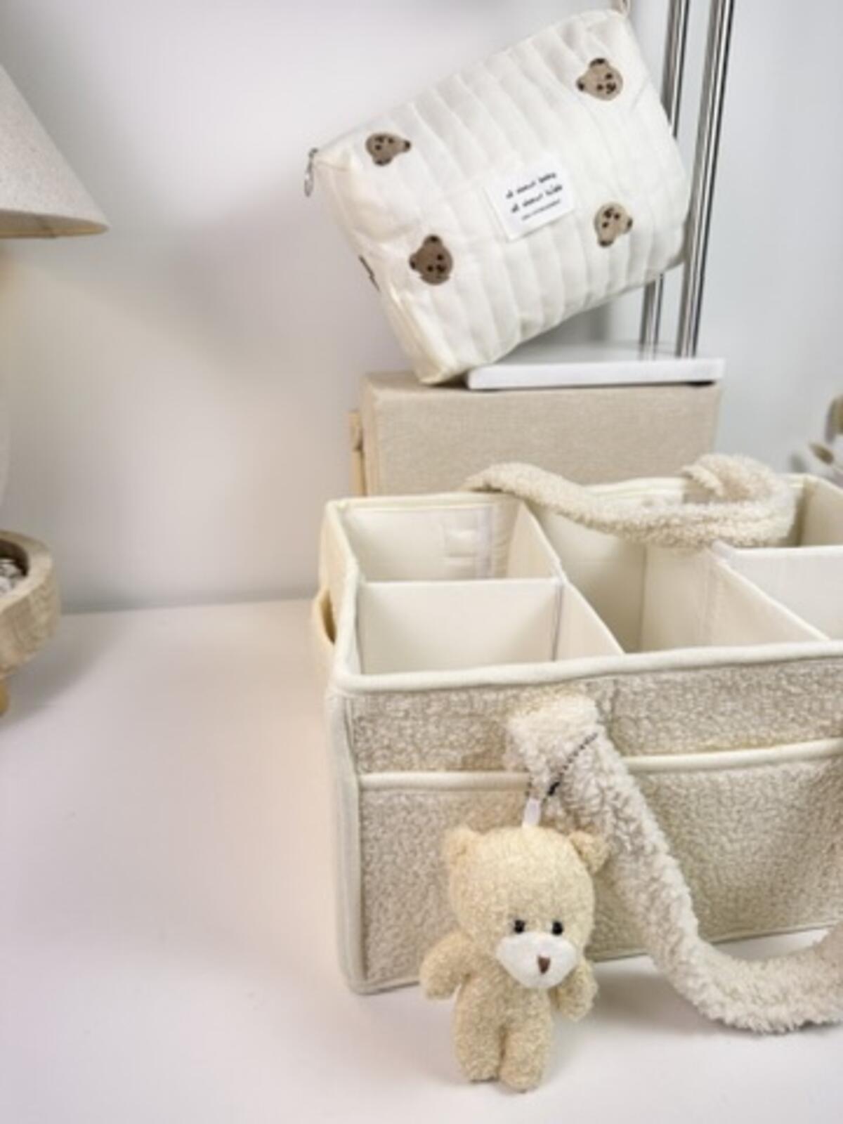 Set of 2 Pouch Bag One Handle and Caddy Diaper Bag for Baby Essentials - Cream