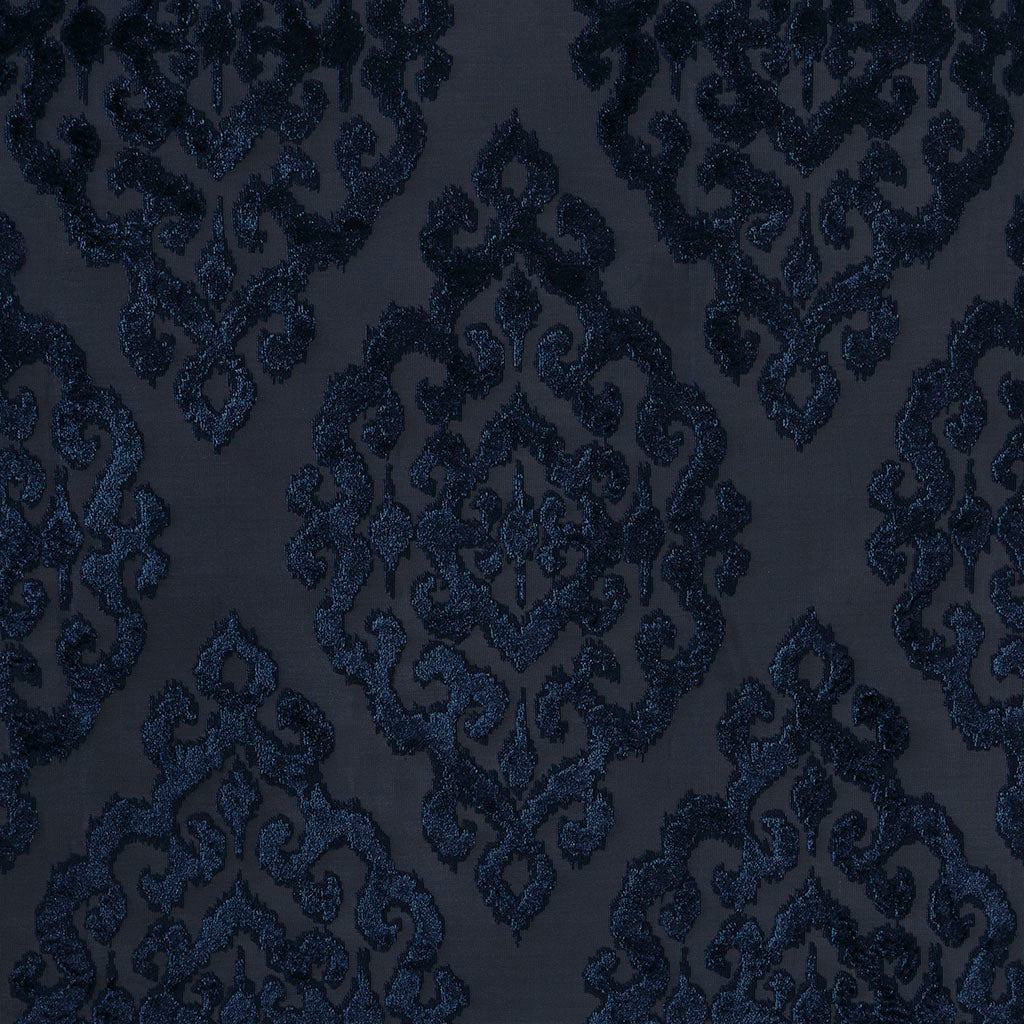 Knitted Jacquard Damask Total Blackout Grommet Top Curtain Panel - Navy