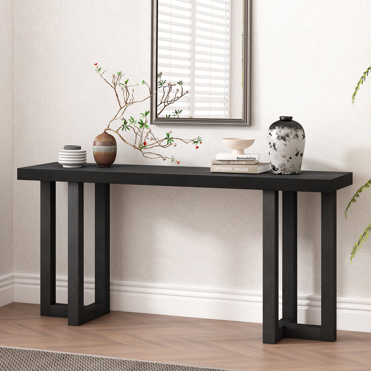Geometric Design Console Table with Solid Pine Legs,Suitable for Entryway, Hallway, Living Room, Bedroom