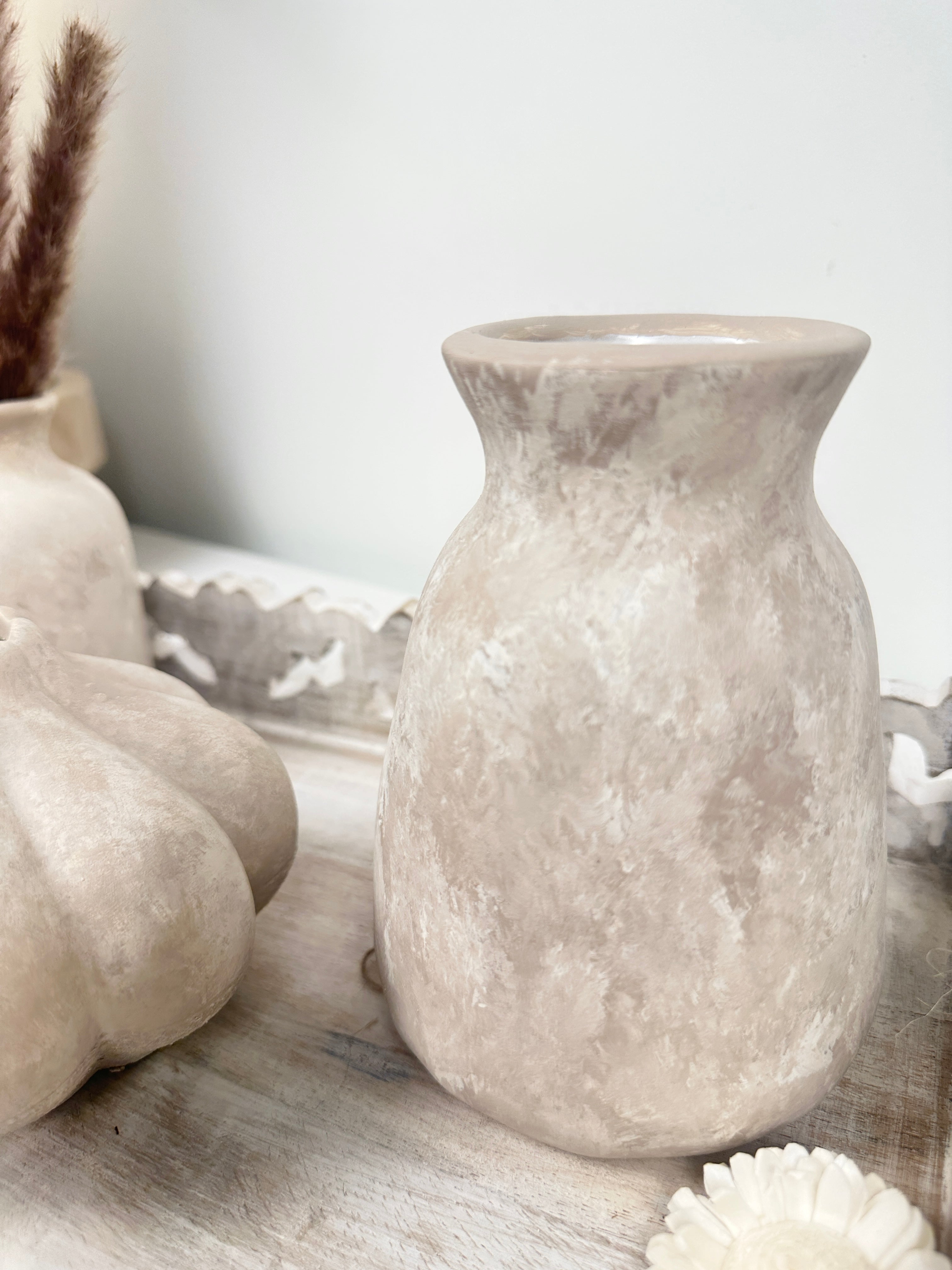 Set of 4 (3 small vases + 1 tray) - Beige and whitewashed