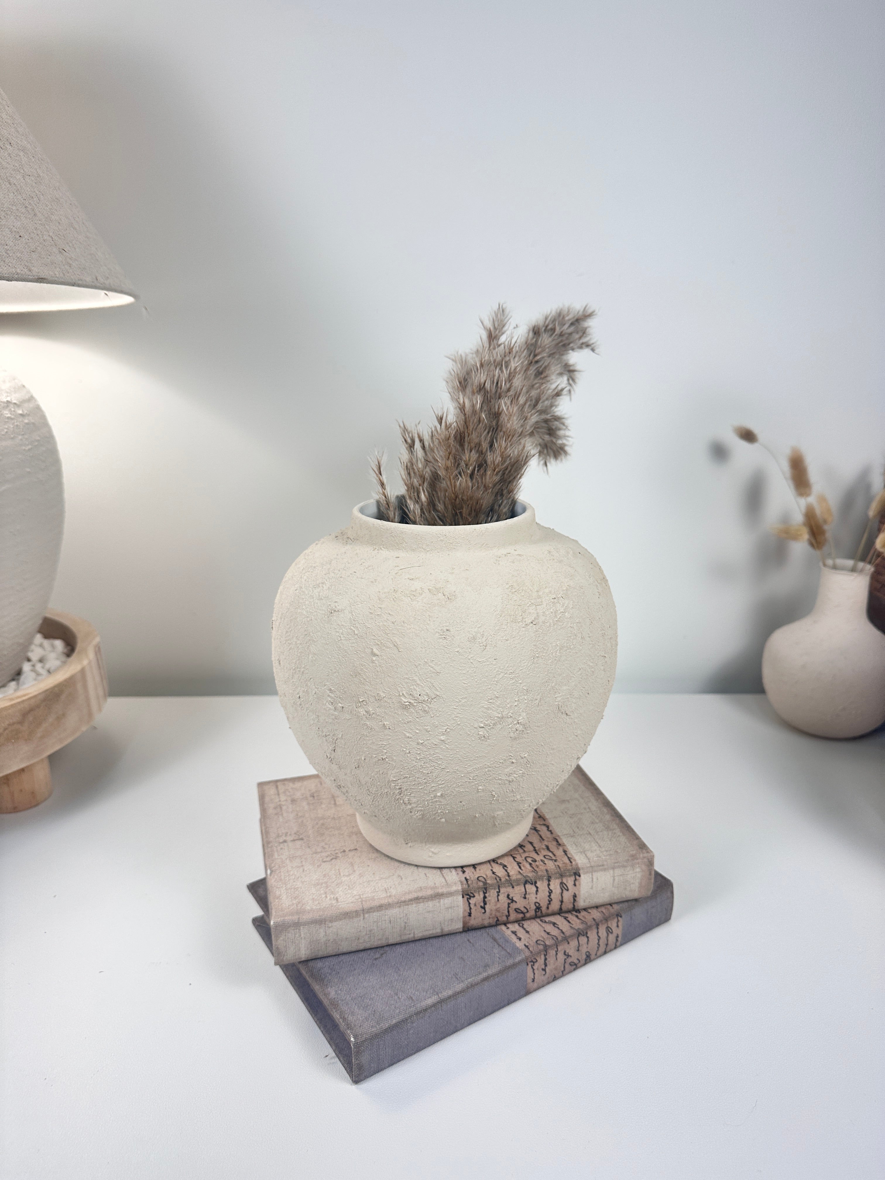 Minimalist Hand-Painted Textured Vase - French Linen Beige color 7.5” tall