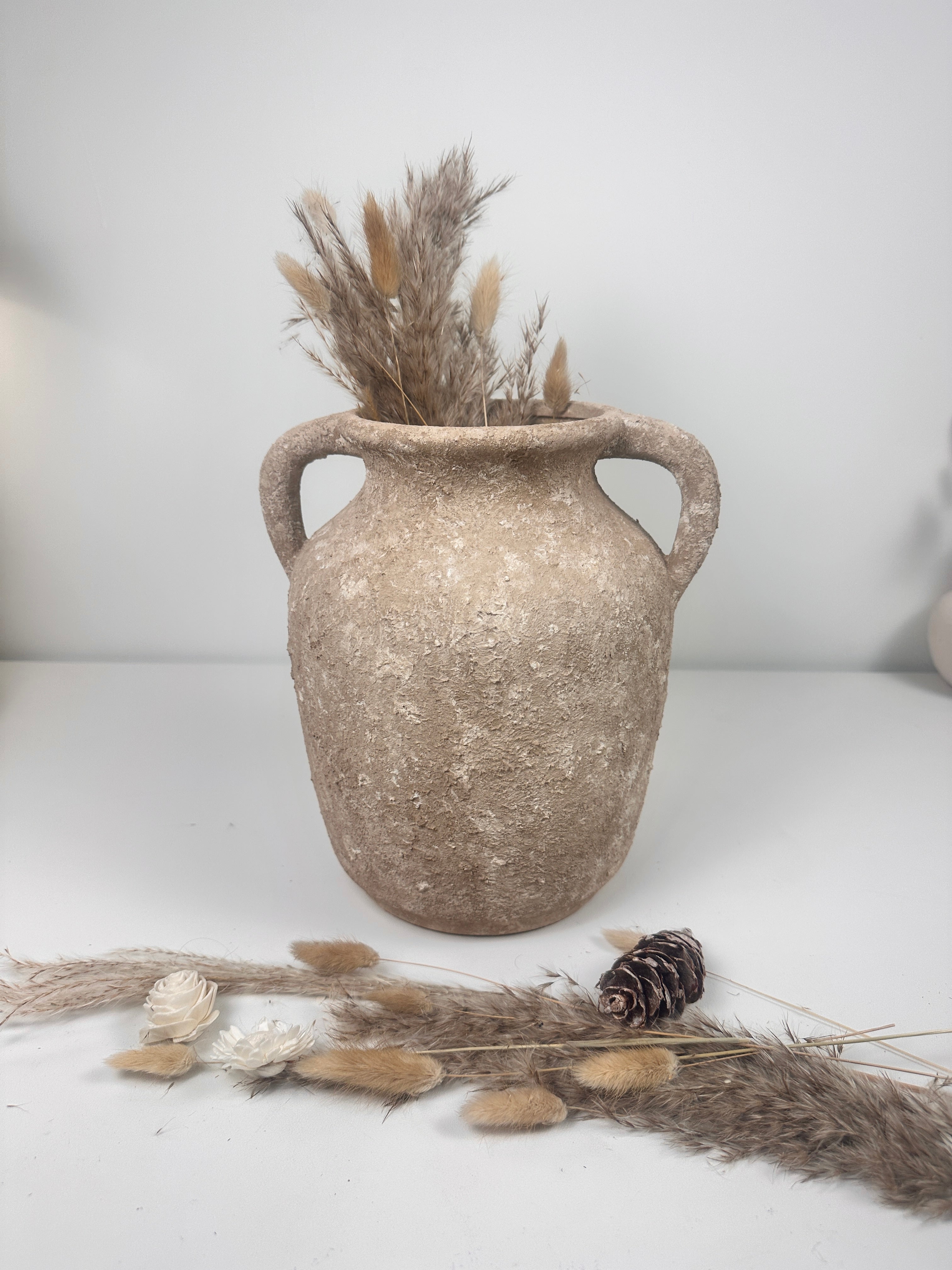 Rustic Minimalist Textured Hand-painted 10.5" tall - Brown wash