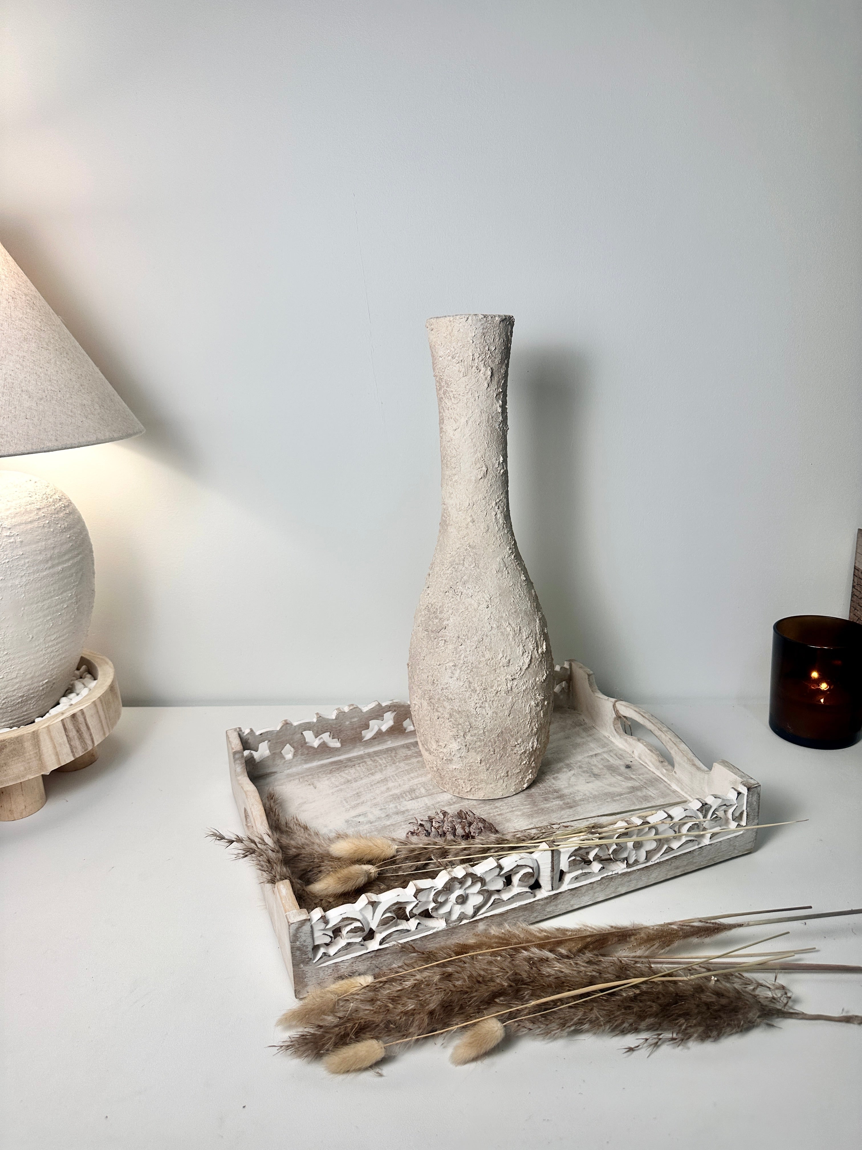Minimalist Textured Hand-painted Ceramic Decorative Vase 18" tall - Cream wash
