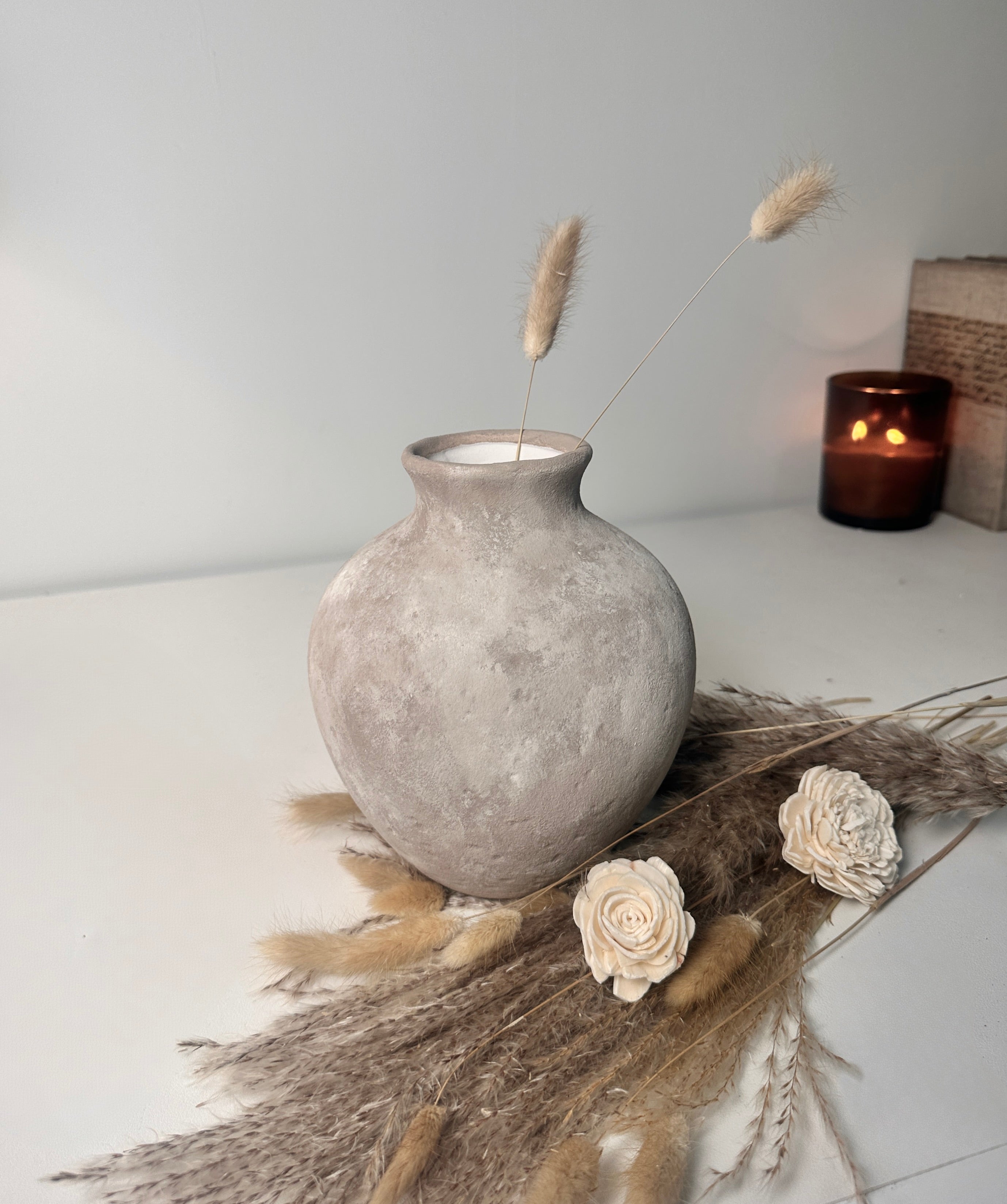 Minimalist Crater Moon Ceramic Vase 7.5" tall - Beige wash