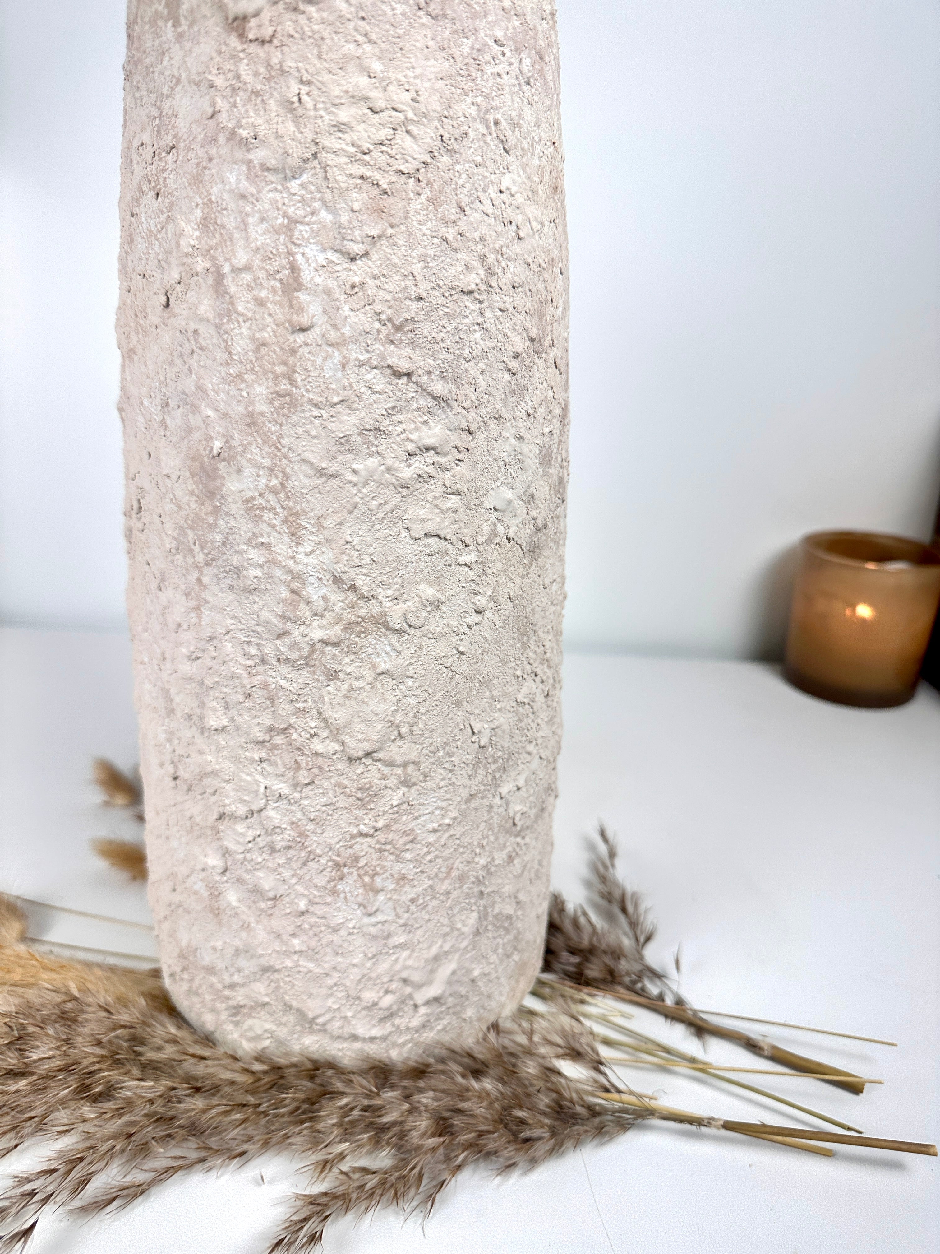 Minimalist Textured Hand-painted Ceramic Vase 15" tall - Cream Sand washed