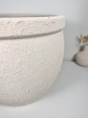 Minimalist Hand-Painted & Textured Planter Pot 12" tall with drainage hole one time creation - Cream