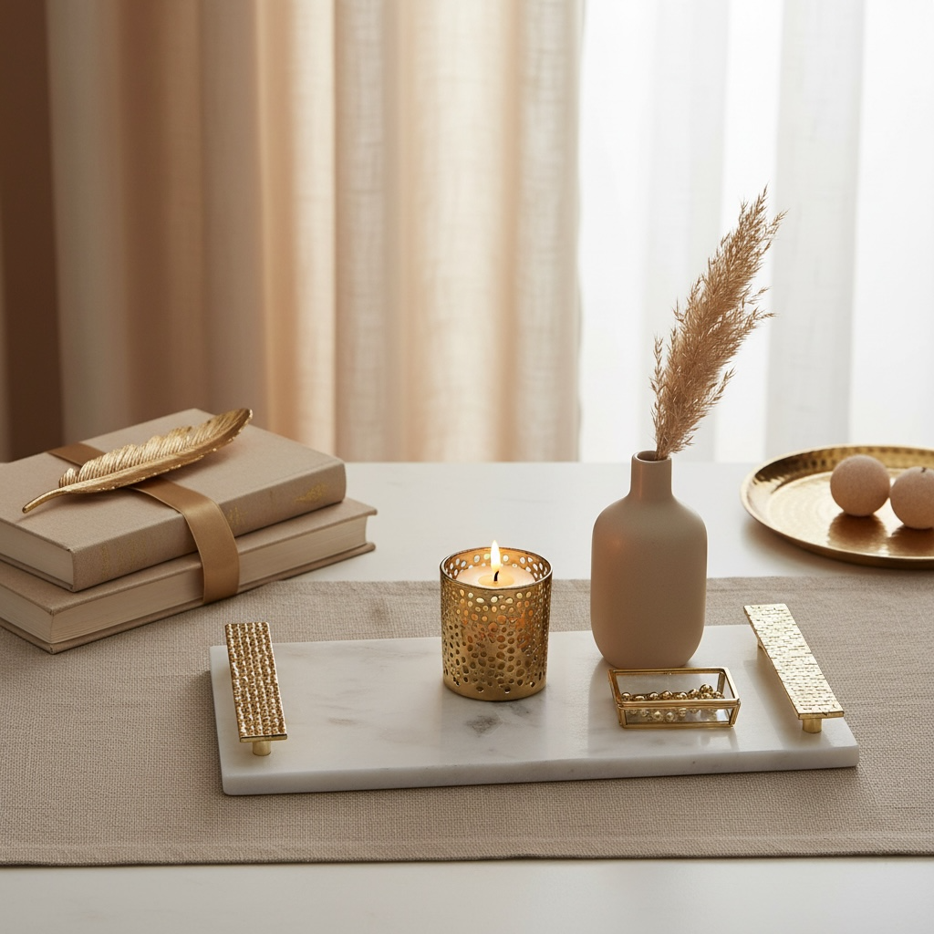 Elegant Marble Tray with Gold Handles 16" length