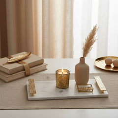 Elegant Marble Tray with Gold Handles 16" length