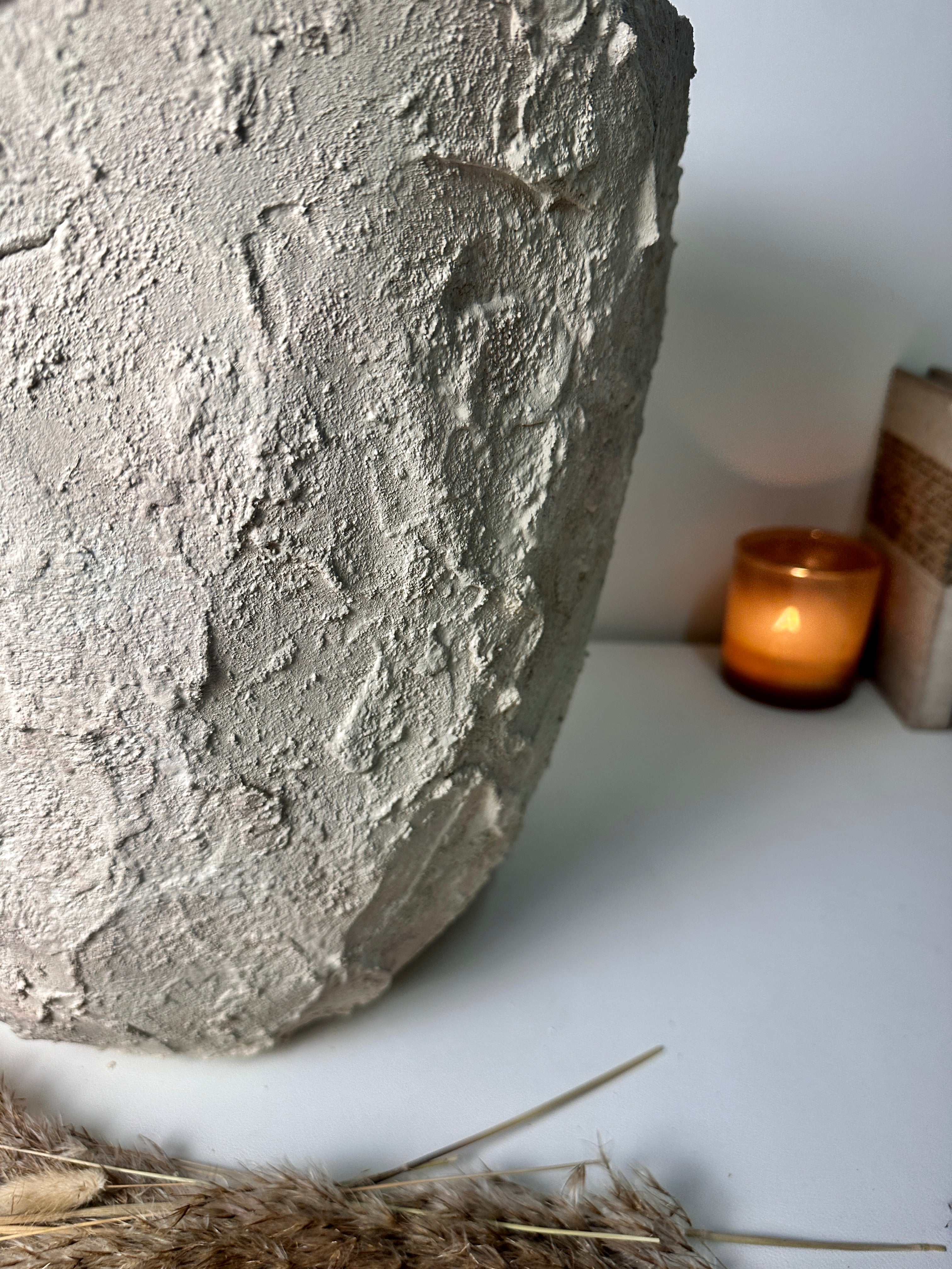 Minimalist Hand-Painted & Textured Planter Pot 14" tall with drainage hole one time creation - Cream