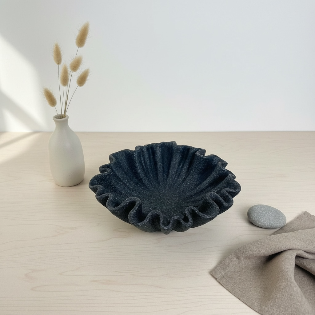 Minimalist Modern Flower Bowl Shape Tray 12x12x3“ - Black