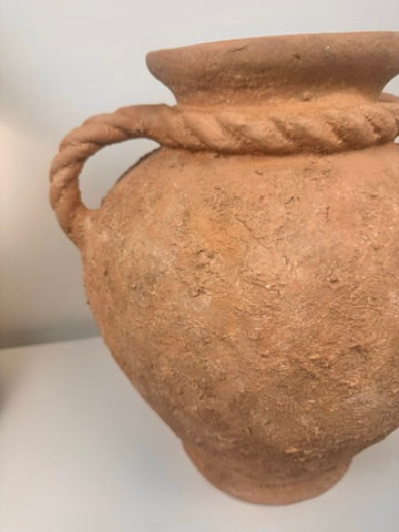 Stunning Roman Style Ceramic Vase Textured and Hand-Painted 15" tall - Brown Terracotta Color