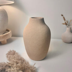 Minimalist Textured and Hand-Painted Ceramic Vase 10.5" tall -  Sand Tan