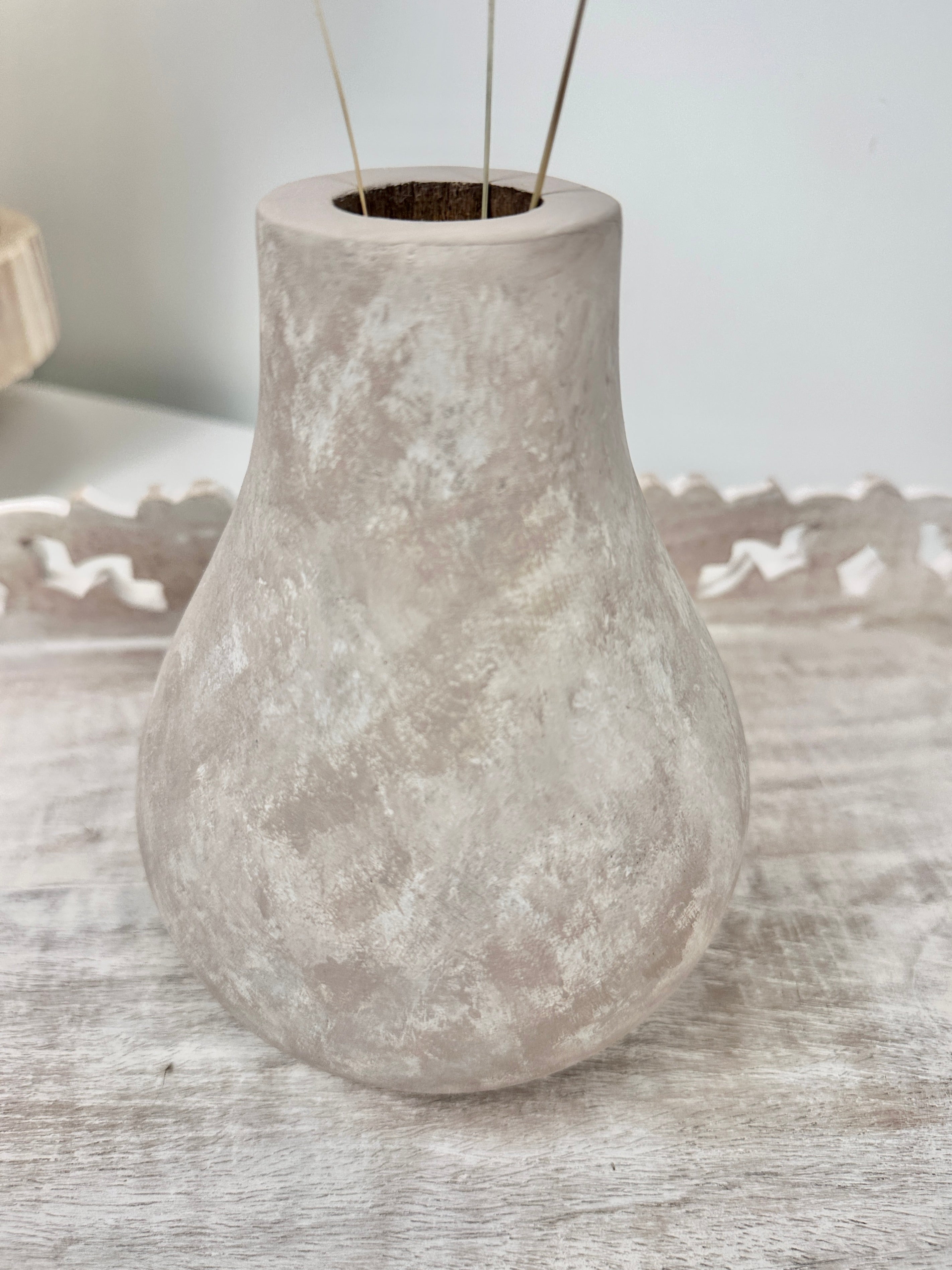 Beige Washed Wood Small Vase 6.5" tall