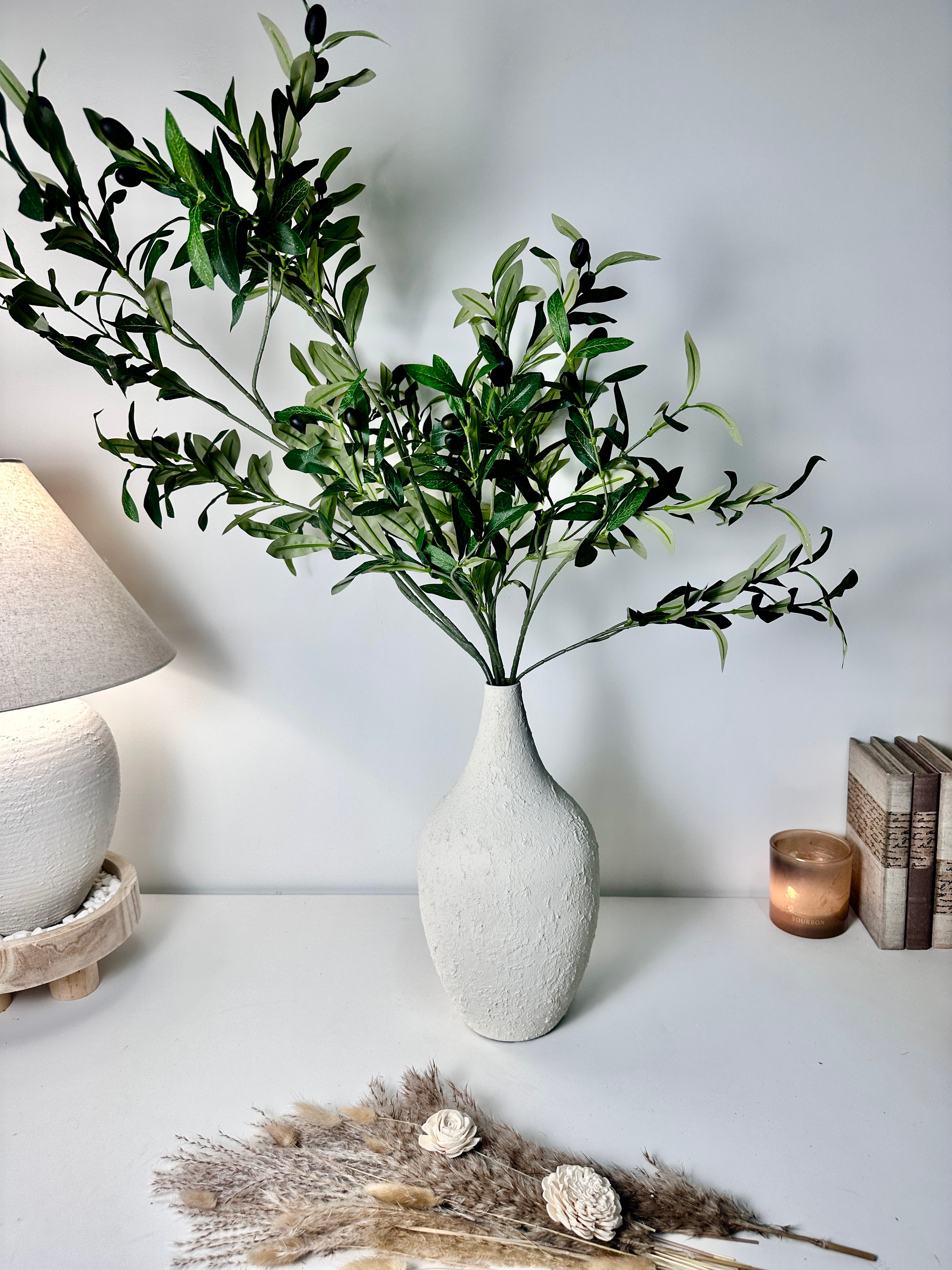 Minimalist Hand-Painted and Textured Vase 14" tall - White Cream