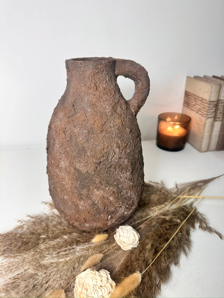 Rustic Tree Style Ceramic Vase Textured Handcrafted 12" tall - Dark Brown