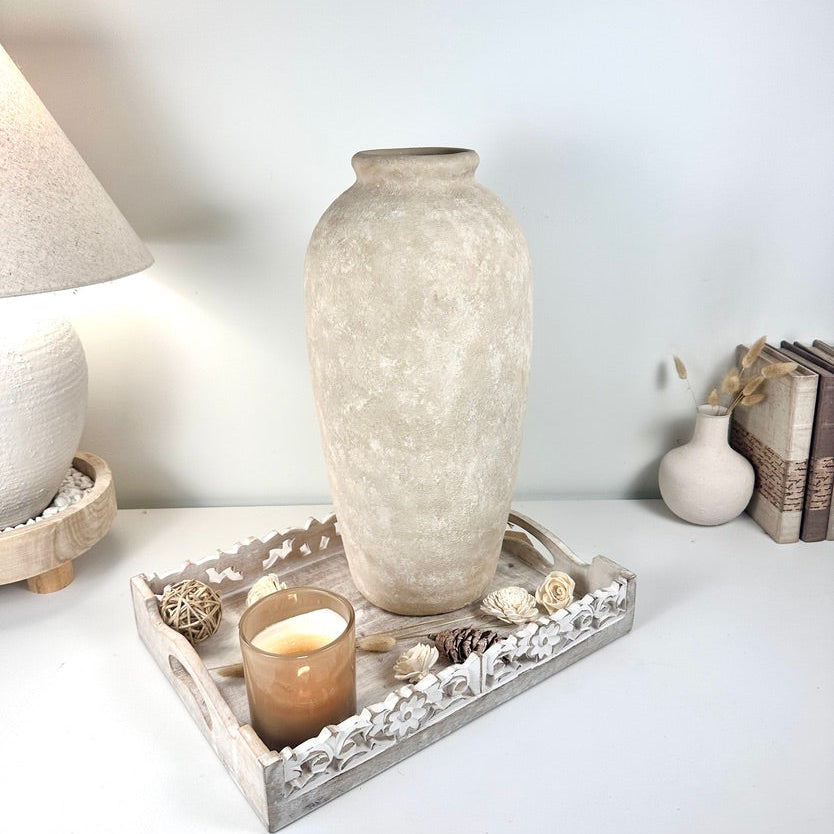 Minimalist Vase 18" tall  Hand-painted Ceramic  - Beige Sand Washed
