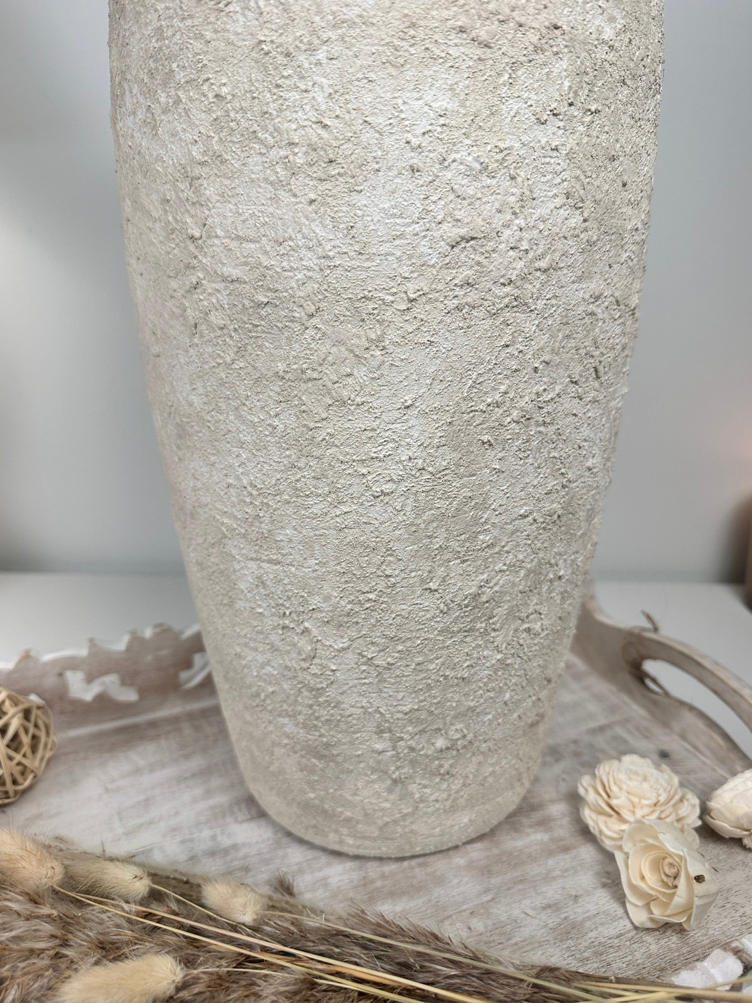 Minimalist Vase 18" tall Textured Hand-painted Ceramic  - Off White washed